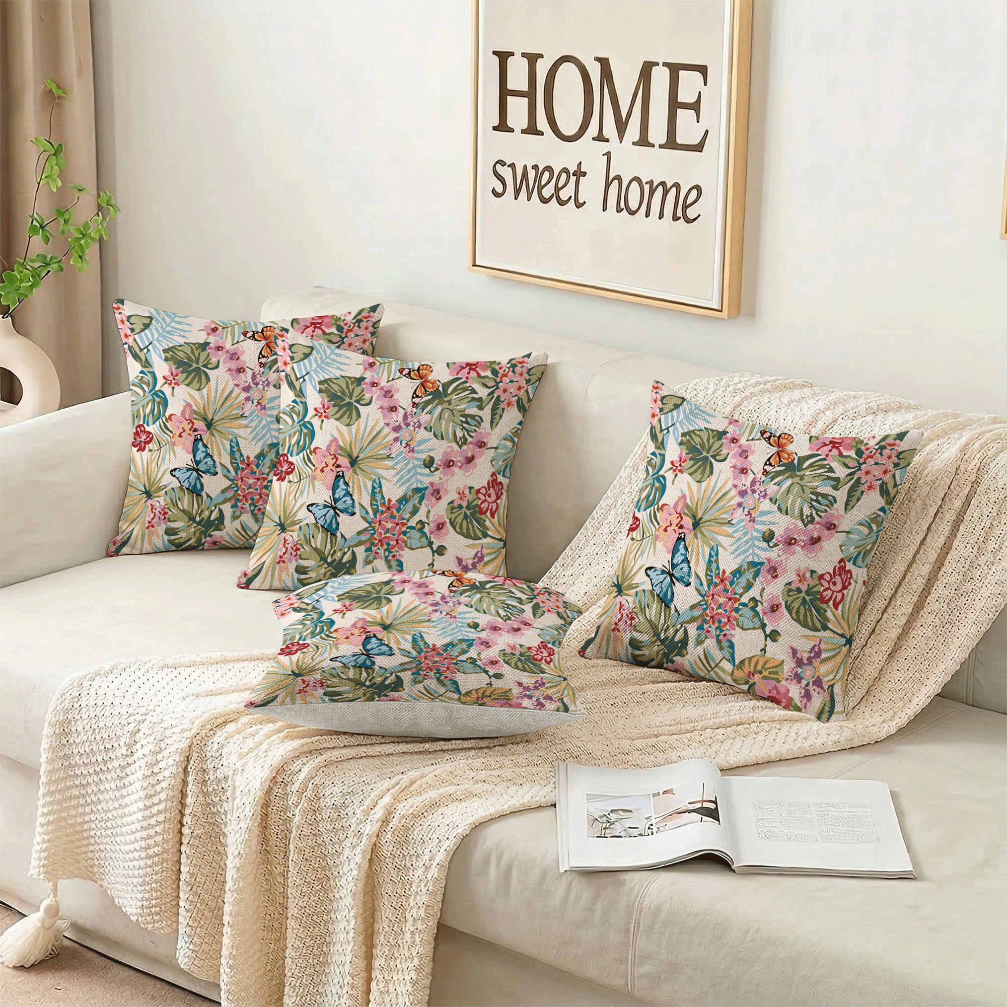 Bộ 1/4 vỏ gối trang trí in hình hoa lan hồng lấy cảm hứng từ kỳ nghỉ nhiệt đới, in một mặt, kích thước 40*40cm, 45*45cm, 50*50cm, phù hợp cho ghế sofa, trang trí phòng khách, sử dụng hàng ngày. - Nhiều màu - Xem 6