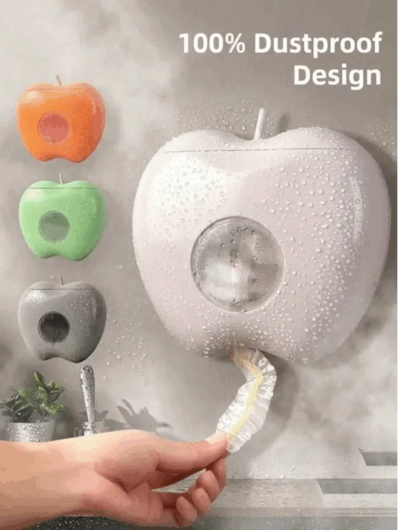 Space-Saving Apple-Shaped Bag Dispenser, Wall-Mounted Plastic Organizer Box For Cling Film And Plastic Bags, Multi-Functional Storage Box With Large Capacity For Garbage Bags, Suitable For Home, Office, Kitchen, Bathroom, Cling Film Rack, Bathroom Accessories, Kitchen Decor, Home Decor - Multicolor - View 3