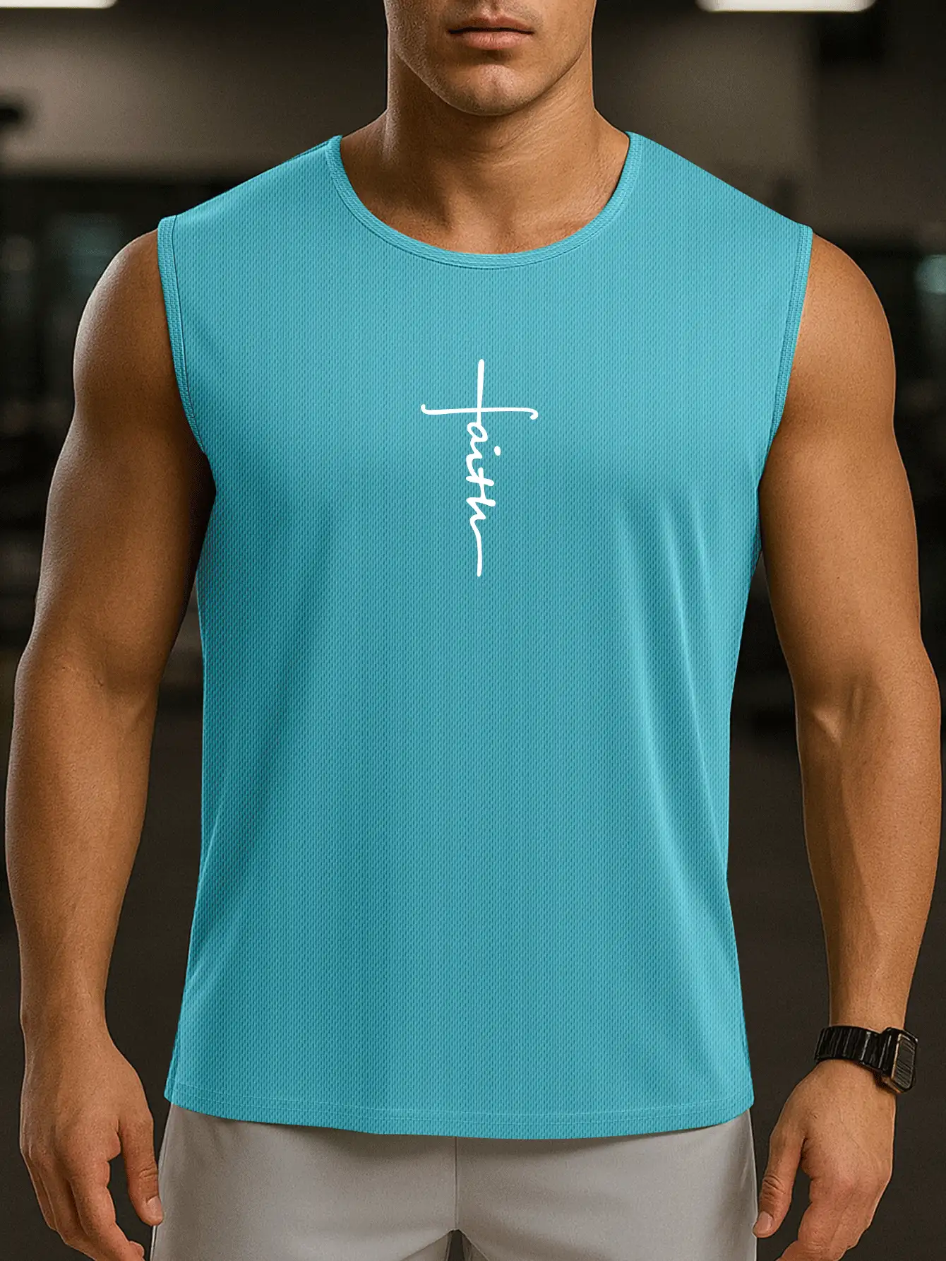 Áo tank top nam không tay cổ tròn, in họa tiết trơn, thích hợp tập luyện thể thao, chạy bộ, tập gym hoặc mặc thường ngày. - Màu xanh bụi bặm - Xem 3