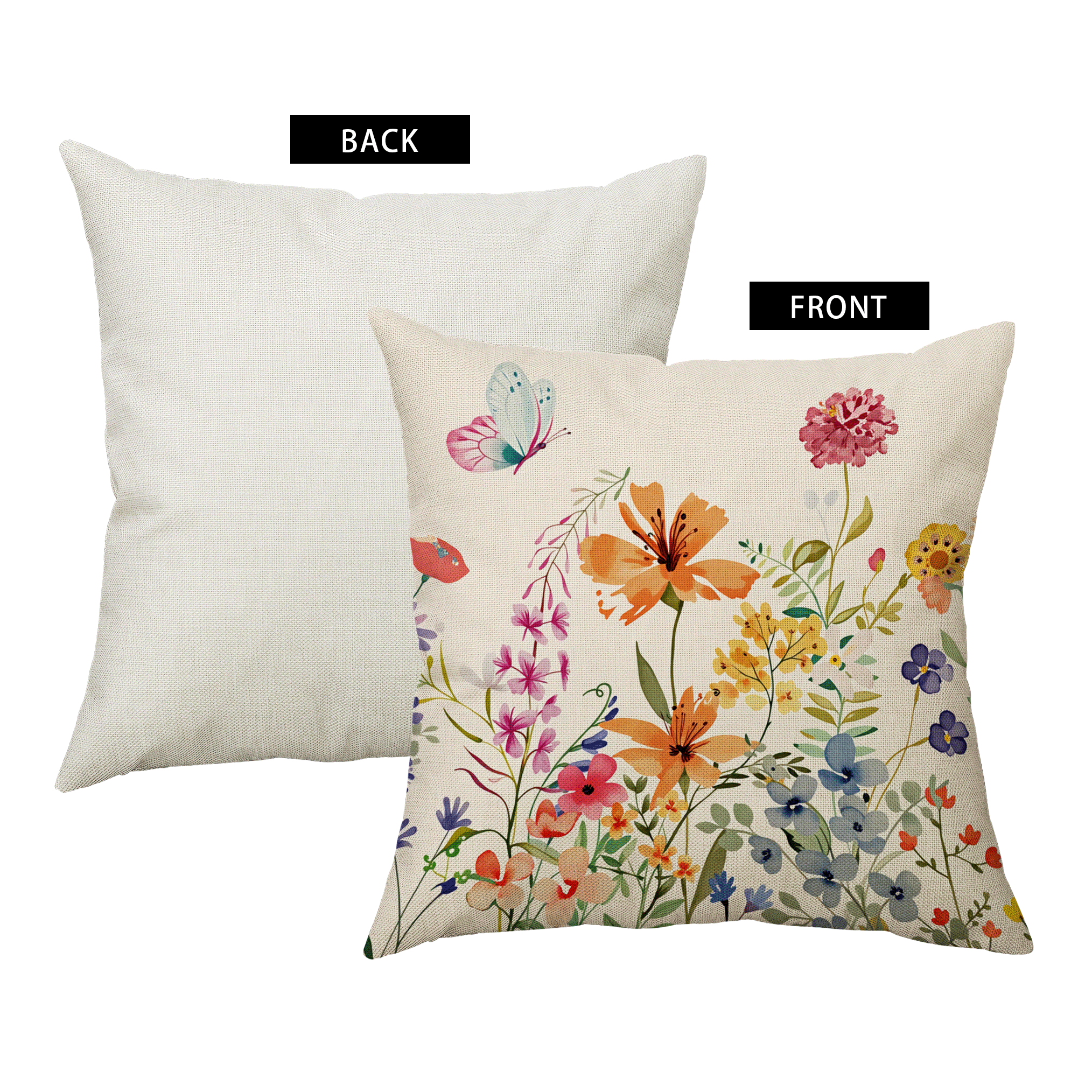 1件/4件装 鲜艳水彩野花图案印花抱枕套，单面印花，尺寸：40*40厘米、45*45厘米、50*50厘米，适用于沙发、客厅装饰、日常使用 - 彩色 - 查看 8