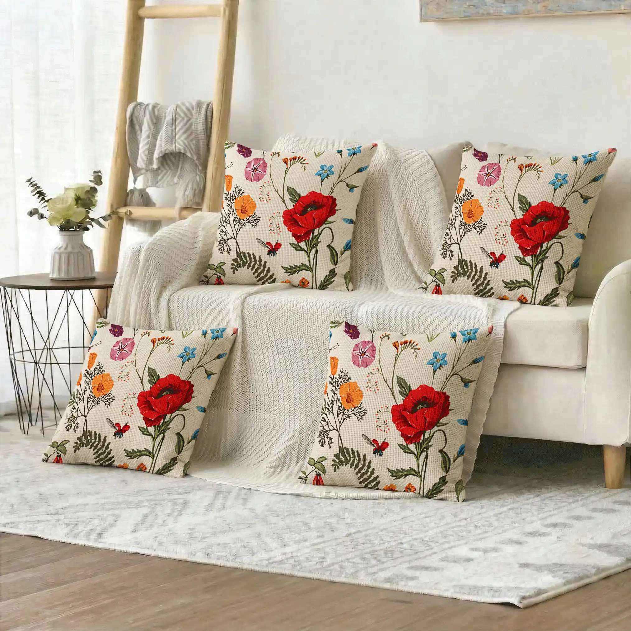 1/4 chiếc vỏ gối trang trí in hình hoa anh túc đỏ nhiều màu sắc, in một mặt, kích thước 40*40cm, 45*45cm, 50*50cm, thích hợp cho ghế sofa, trang trí phòng khách, sử dụng hàng ngày. - Nhiều màu - Xem 4