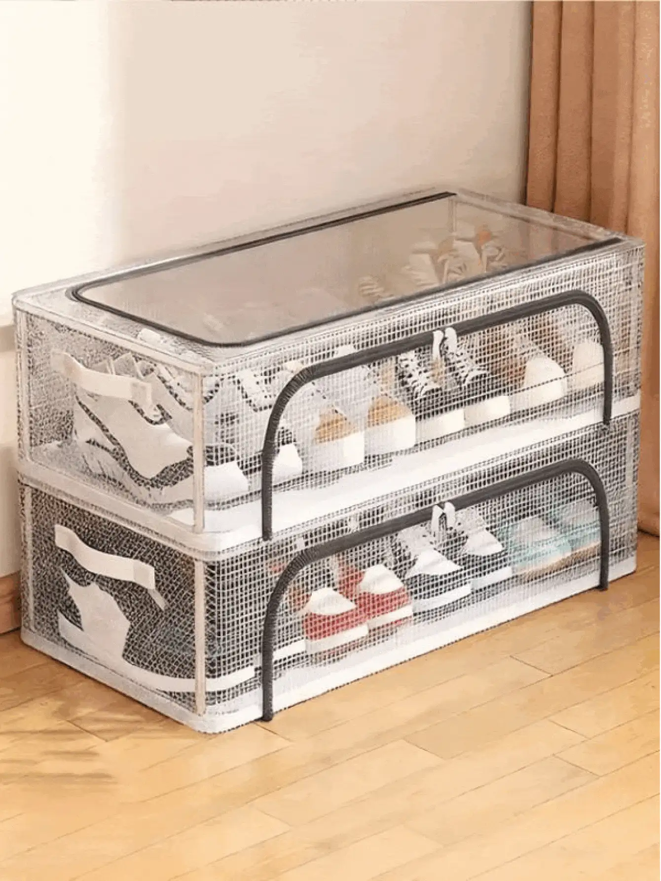 Transparent Shoe Storage Box Foldable Under-Bed Storage Organizer For Shoes Clothes & Home Organization No Assembly Shoe Rack Waterproof Closet Storage For Bedroom Living Room Dorm Under The Bed Shoe Cover Room Decor Home Decor Back To School - Multicolor - View 3
