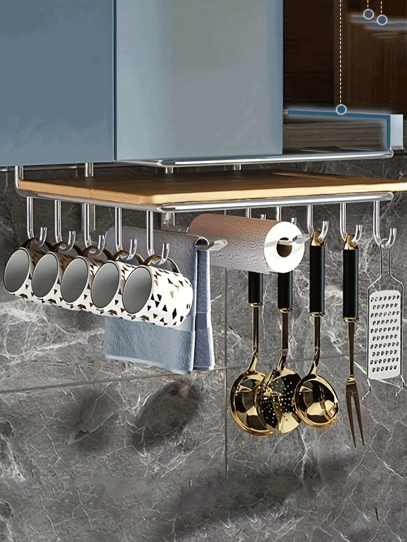 Giá đựng đồ chắc chắn, chịu lực cao, không cần móc, với 10 móc, thích hợp để đựng dụng cụ và cốc chén. Móc treo bằng kim loại sáng bóng giúp việc nấu nướng hiệu quả hơn. Giá treo nắp nồi màu bạc sang trọng, không cần khoan, có khay và giá đựng khăn giấy. Đồ dùng nhà bếp, đồ trang trí nhà cửa, vật dụng cần thiết khi đi du lịch, món quà Ngày của Mẹ mềm mại và thoải mái. - Nhiều màu - Xem 3