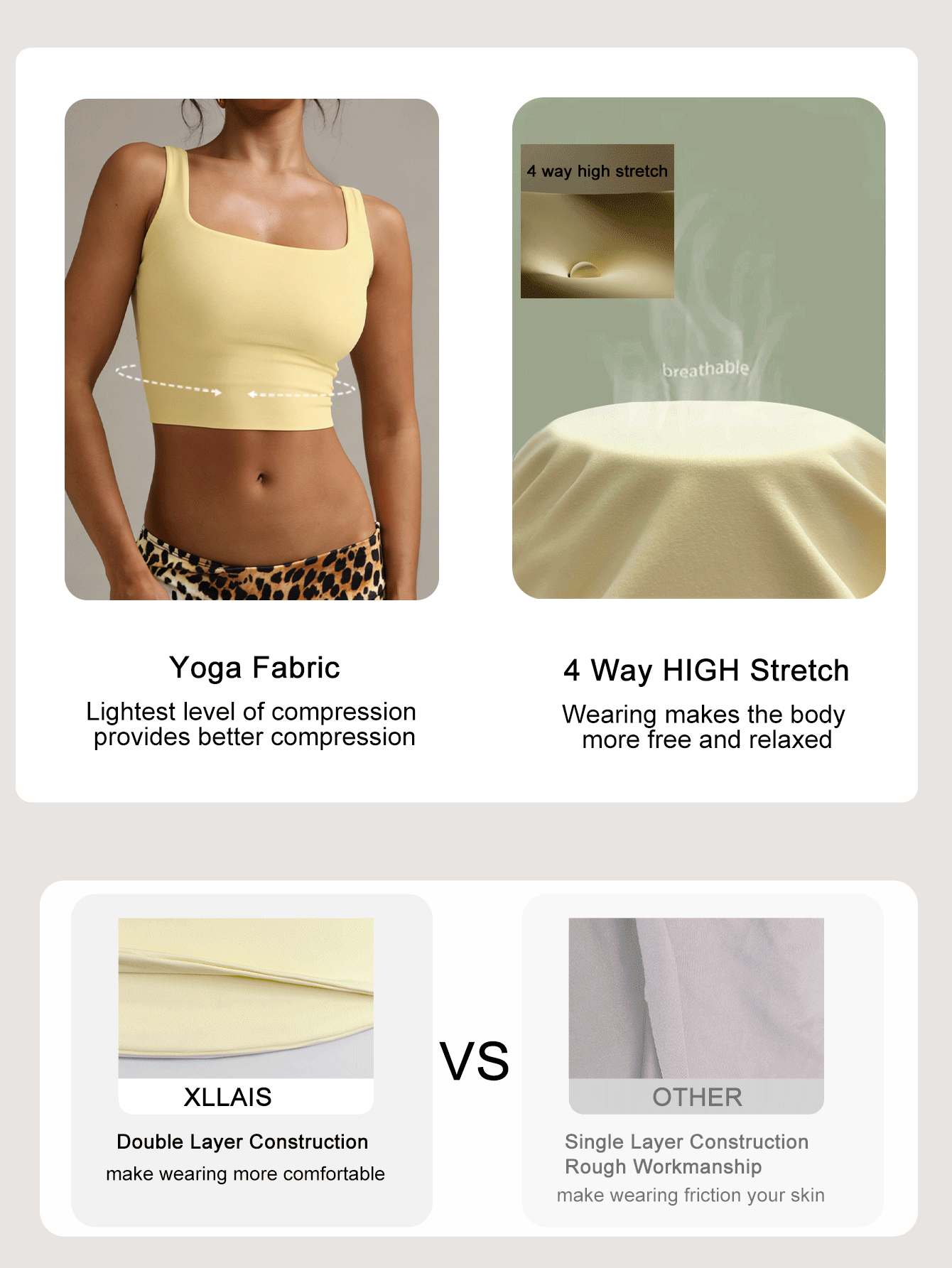 Áo tank top crop nữ màu trơn gợi cảm, co giãn cao, hai lớp, cổ vuông, dáng ôm vừa vặn, thoải mái, thích hợp cho mùa hè. - Màu vàng - Xem 3