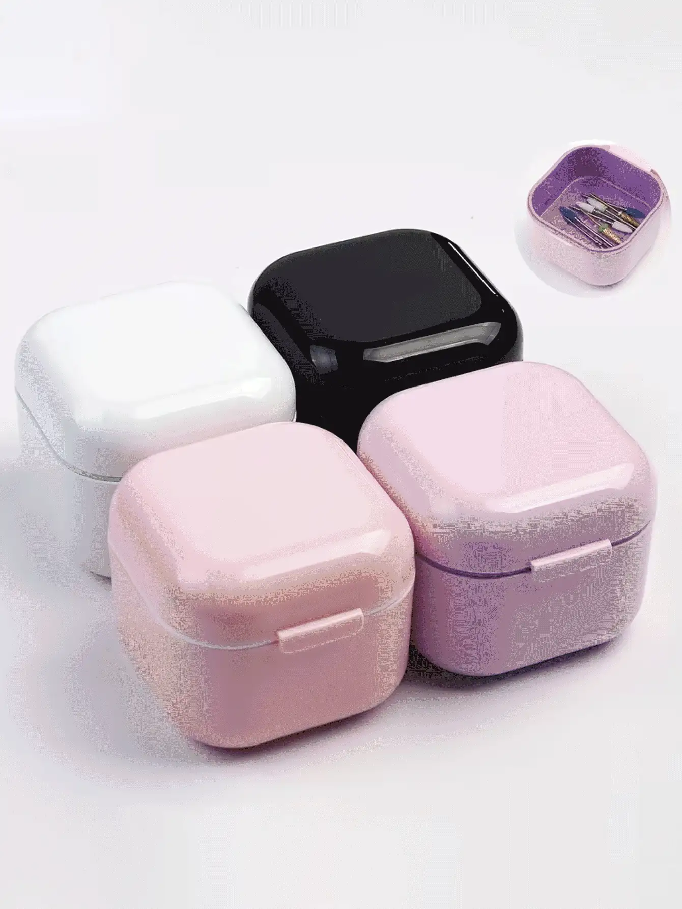 3件套美甲钻头收纳消毒套装，专为整理和清洁美甲钻头及配件而设计，包含便携式美甲工具浸泡托盘、消毒容器、美甲工具、美甲清洁用品、美甲配件等。 - 彩色 - 查看 2