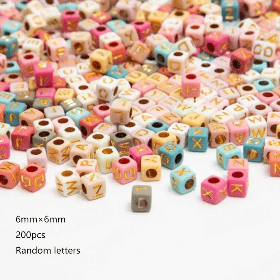 200颗/包 6mm*6mm 多色亚克力字母珠,适用于珠宝制作、家居DIY工艺品、项链和钥匙扣配件 - 彩色 - 查看 2