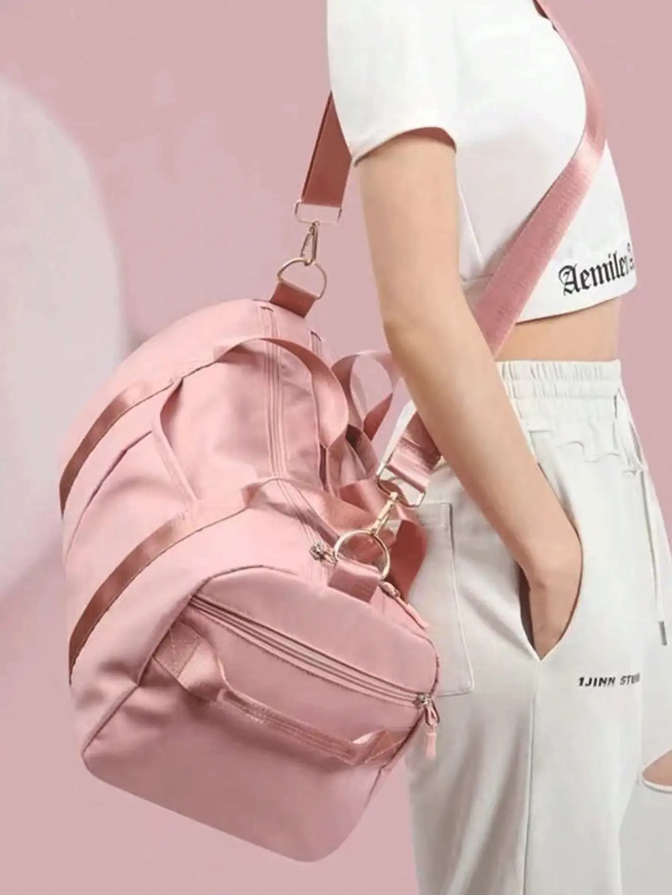 Vali du lịch đêm, Túi du lịch, Túi thể thao chống thấm nước dung tích lớn, Túi xách tay cuối tuần tách khô ướt, Túi đeo vai đa năng tiện dụng cho công việc, kỳ nghỉ, hoạt động ngoài trời, trượt tuyết, du lịch thể thao, túi qua đêm, túi xách tay, túi thể thao, đồ dùng học tập, đồ dùng học sinh trở lại trường, túi xách tay, túi cuối tuần, túi xách tay - Hồng - Xem 3