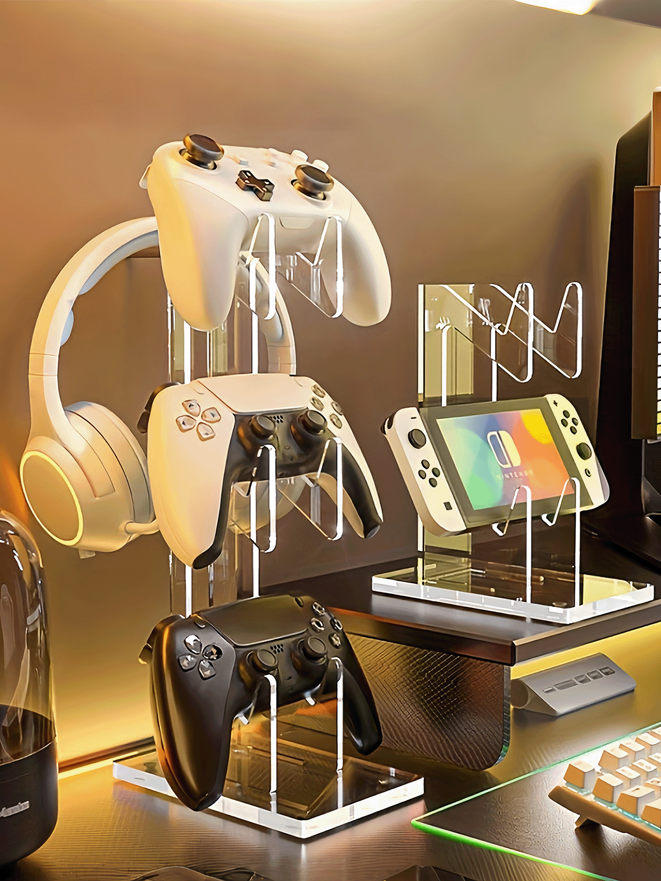 Universal Game Controller Headphone Stand 3-In-1 Game Controller Holder Desktop Organizer Headphone Storage Rack For Gaming Entertainment Workspace Storage Shelf Desk Game Accessory Gaming Home Room Dorm Decor College Dorm Essentials Back To School - Multicolor a - View 2