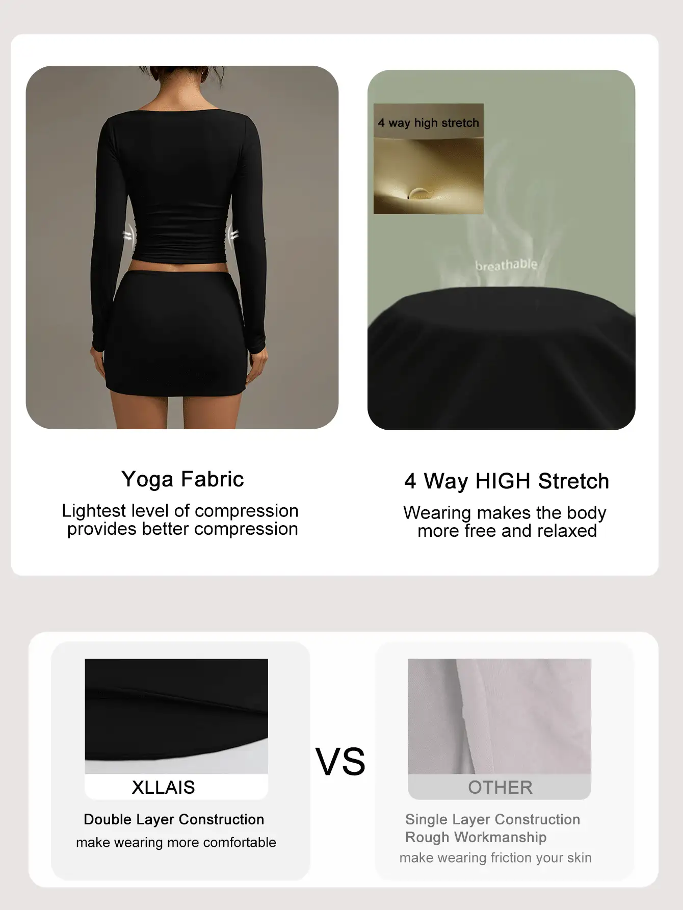XLLAIS Women's Y2K Sexy Babe Basic White Crop Top, Casual High Stretch Double-Layer Boat Neck Long Sleeve Fitted T-Shirt, Autumn/Winter New Year Spring - 黑色 - 查看 6