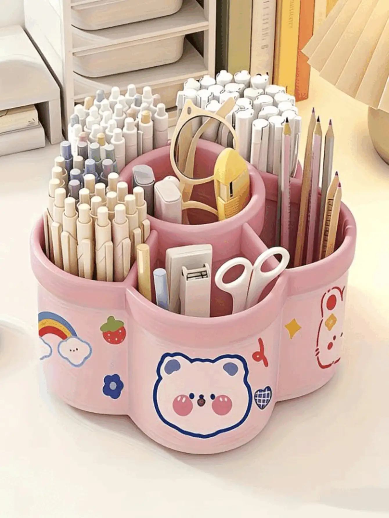 360 Degree Rotating 4-Tier Desk Organizer Rack, Heavy Duty PP Plastic Storage Box, Space Saving Thickened Desktop Organizer Box, Suitable For Office, School, Home, Portable Organizer Box For Pens, Pencils, Makeup Brushes, Fit For Small Spaces - Multicolor - View 3