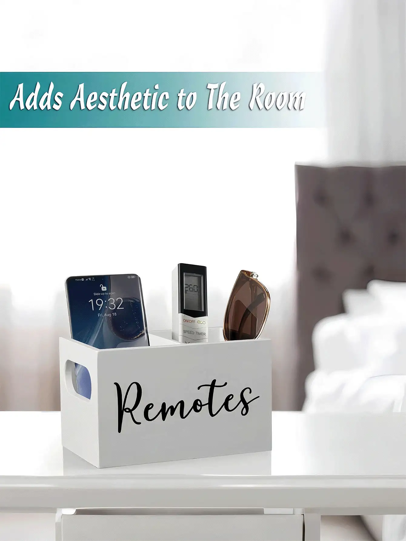 Dual Slot Remote Control Storage Box, Multi-Compartment Organizer Box Suitable For Storing Remote Controls, Cosmetics, And Stationery. Wooden Remote Control Storage Box Can Be Placed On Bedside Tables, Living Rooms, Offices, Home Decor, Bathrooms, Rooms, And Kitchen Storage Containers - Multicolor - View 3