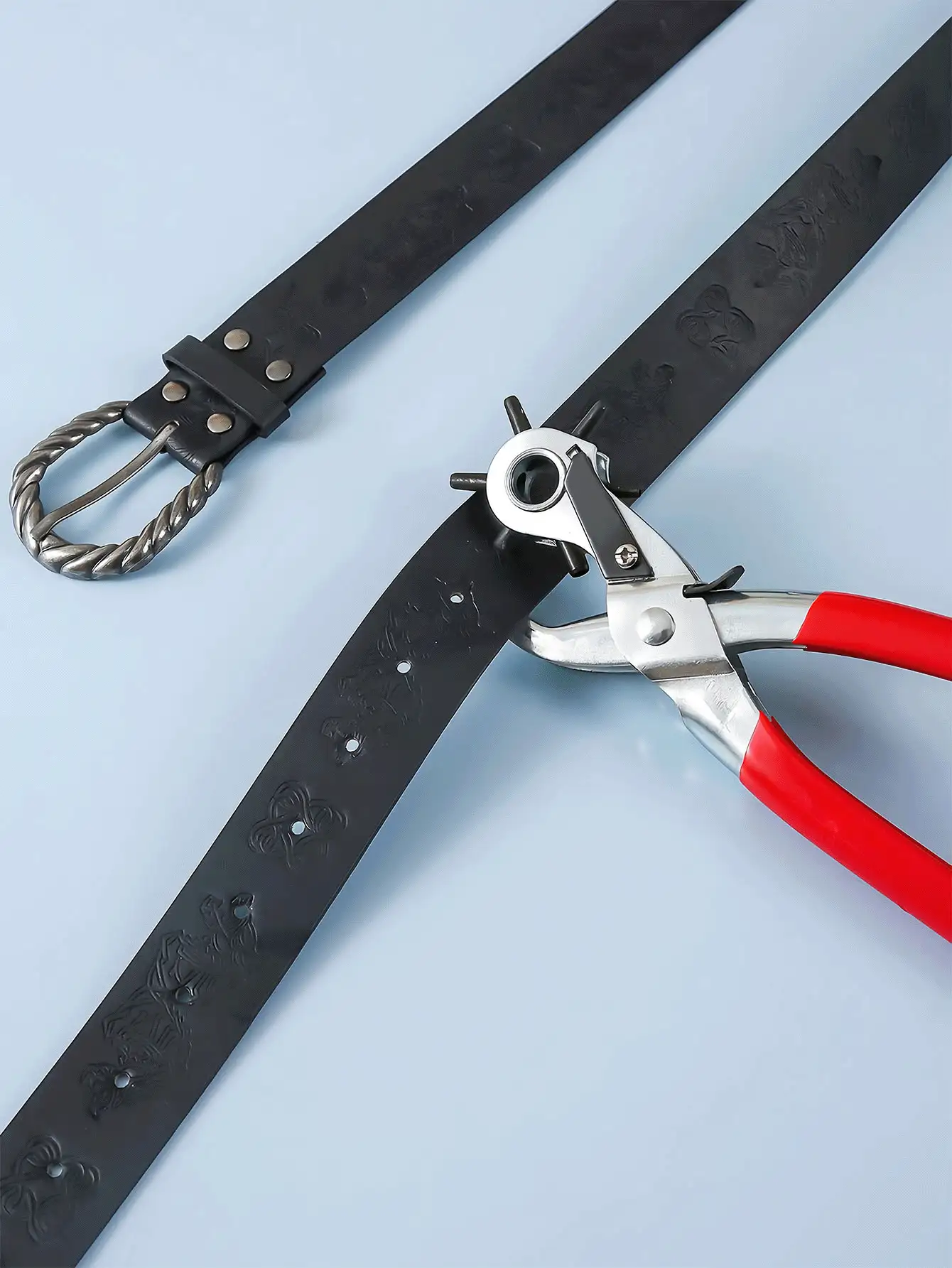 Perforadora de cuero ajustable de 8.5" con 6 engranajes de alta resistencia, adecuada para cinturones, correas de reloj, collares de perro, sillas de montar, zapatos, telas y otros proyectos de bricolaje o manualidades en el hogar - A - Ver 3