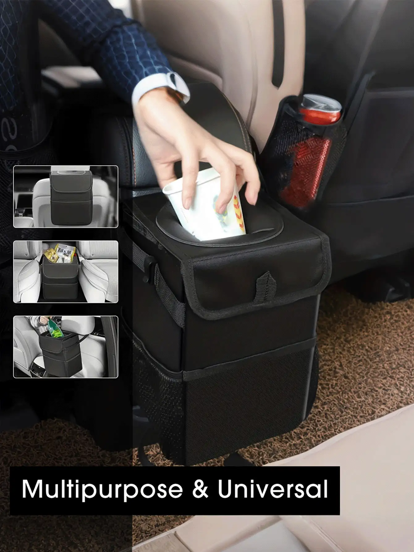 可攜式可折疊垃圾桶附蓋,防異味橡膠開口、防漏掛式車用垃圾桶,駕駛者省空間防水車內收納袋,車用必需配件內裝裝飾小物 - 彩色 - 查看 3