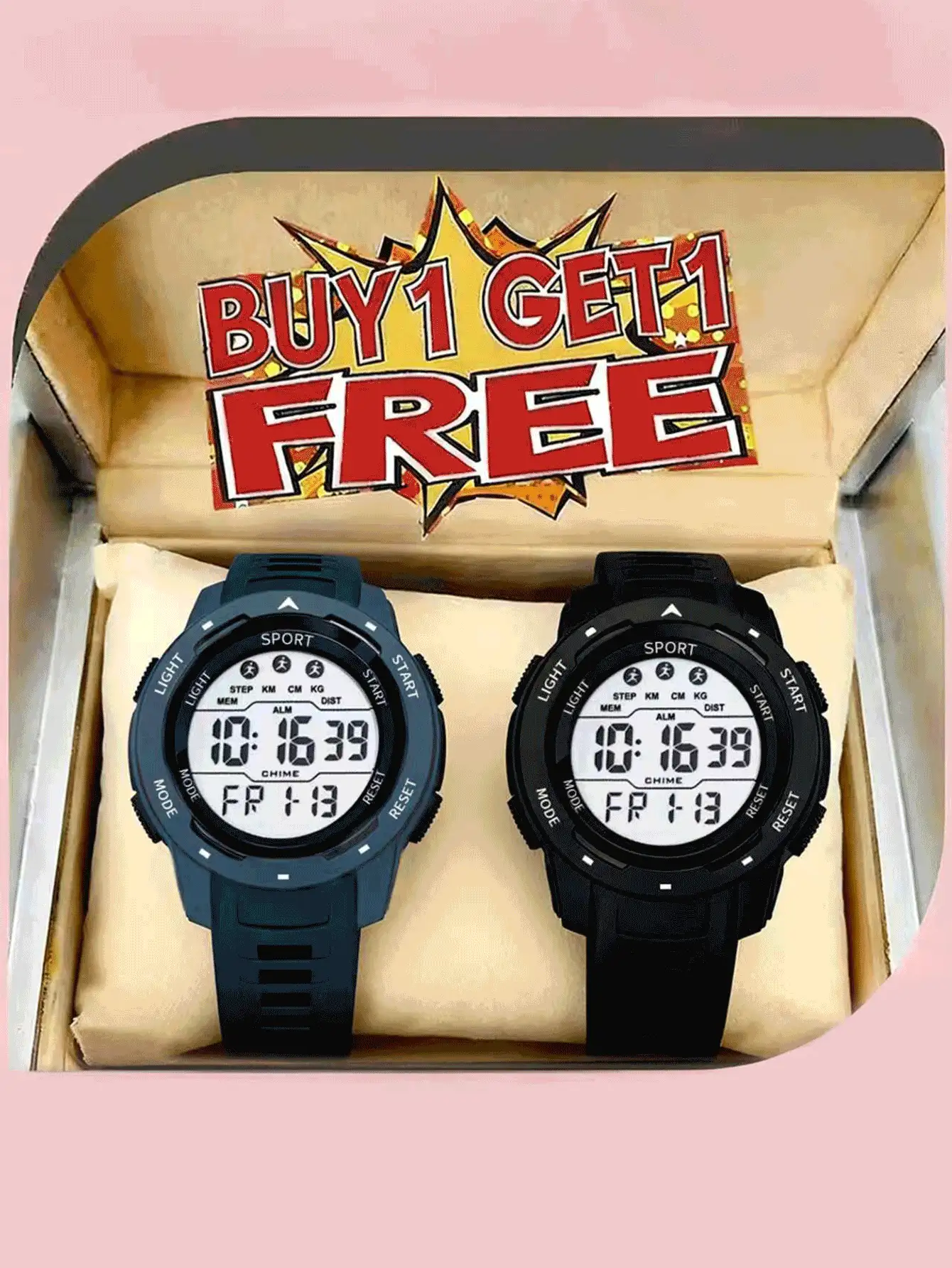 Buy 1 Get 1 Free, 2pcs/Set Unisex Sports Watch With Pedometer, Alarm Clock, Backlight Function, Couples/Students Watch - Multicolor - View 2