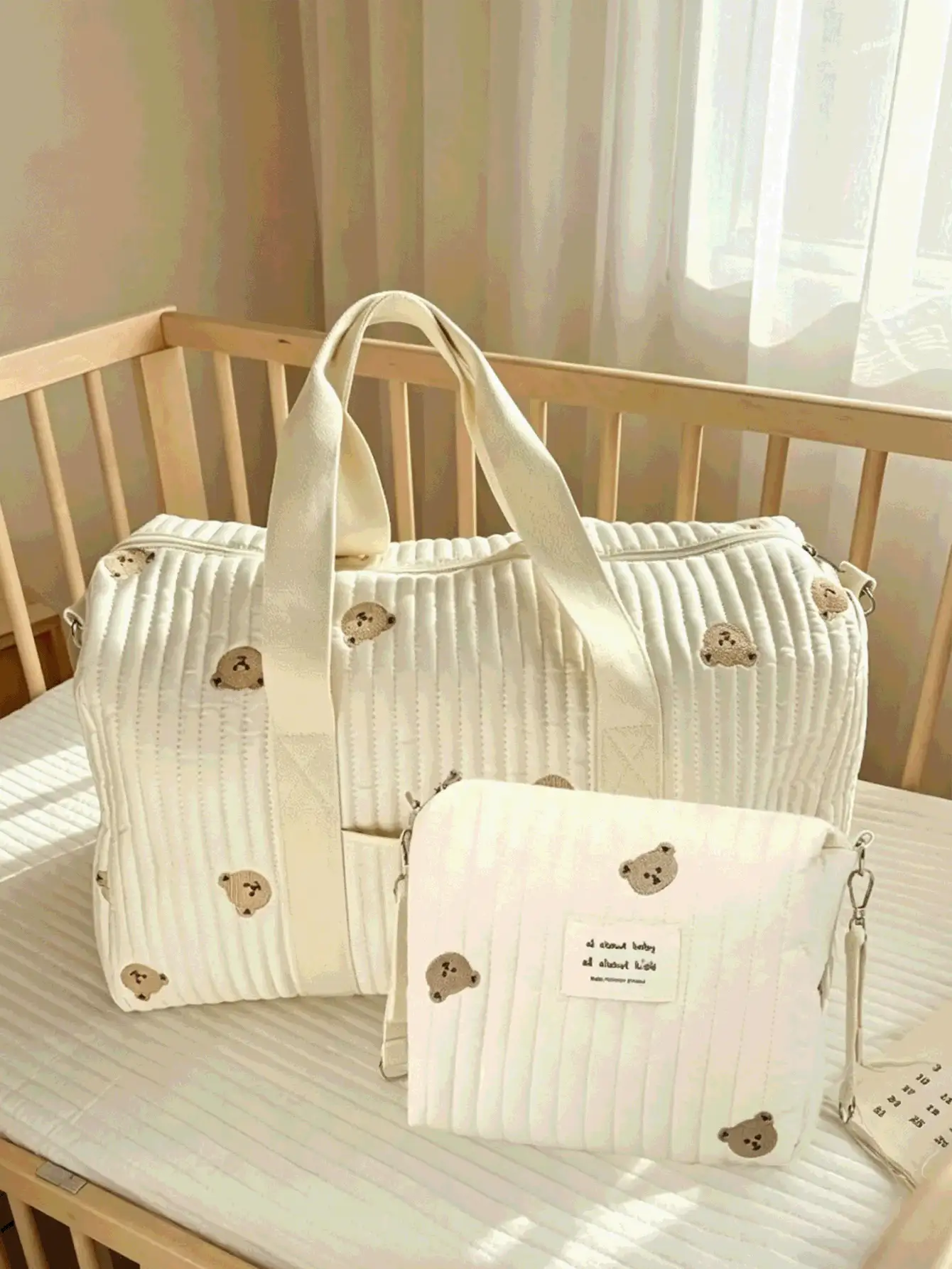 Borsa da viaggio stile coreano nuova ricamata, borsa multifunzionale per lo stoccaggio, borsa da viaggio con manico grande e capienza ampia per brevi viaggi, borsa fasciatoio leggera, pratica borsa per ospedale maternità, organizer da viaggio, regalo per la festa della mamma - Grigio - Visualizzare 11