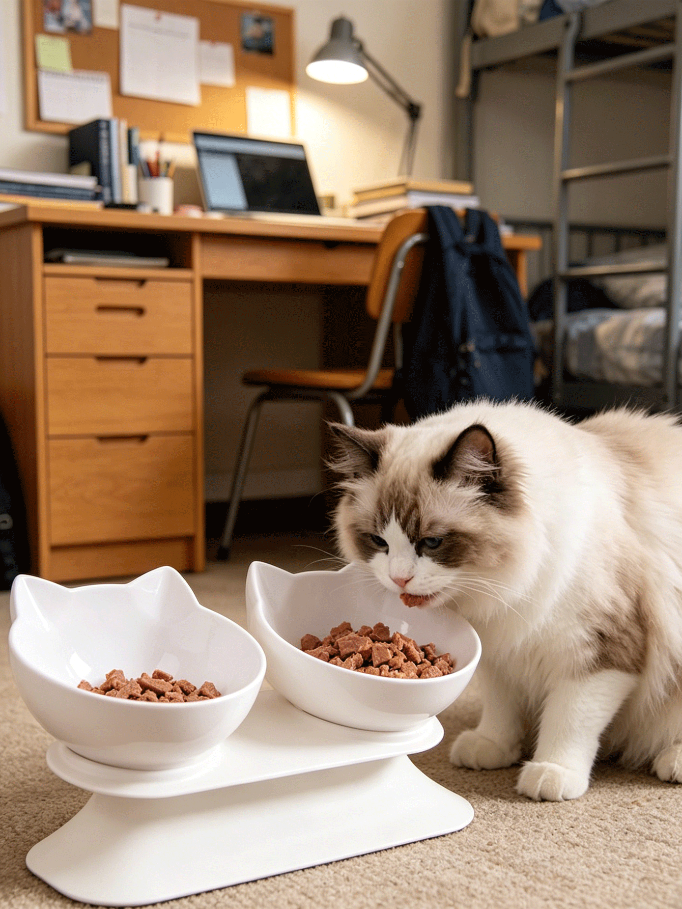 1个倾斜式猫耳造型喂食器，防呕吐颈部保护，适用于猫咪和小型犬，可爱耳朵造型的加高猫碗，有效保护猫咪颈部免受呕吐伤害，可作食物和水碗，呵护猫咪胡须，是居家和公寓宠物的理想之选，适合度假和日常使用。 - 300ml - 查看 3