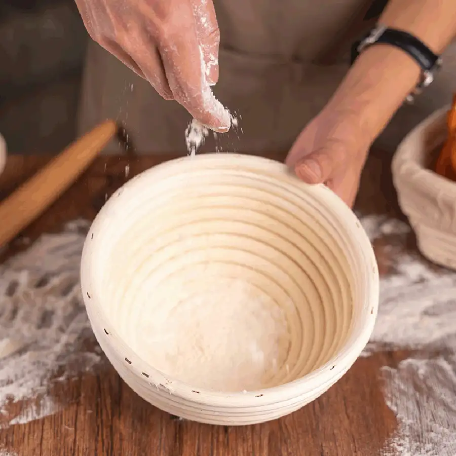 1 chiếc, rổ ủ bột hình bầu dục đan bằng mây tự nhiên, đường kính 30cm, có lớp lót, dùng để ủ bột, dụng cụ làm bánh tại nhà. - Xem 3