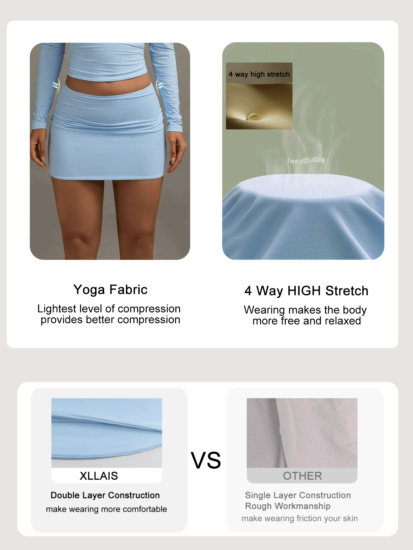 XLLAIS Fashionable Pleated Bodycon Mini Skirt, High Elasticity Tight Fitting Bodycon Skirt For Summer - Light Blue - View 6