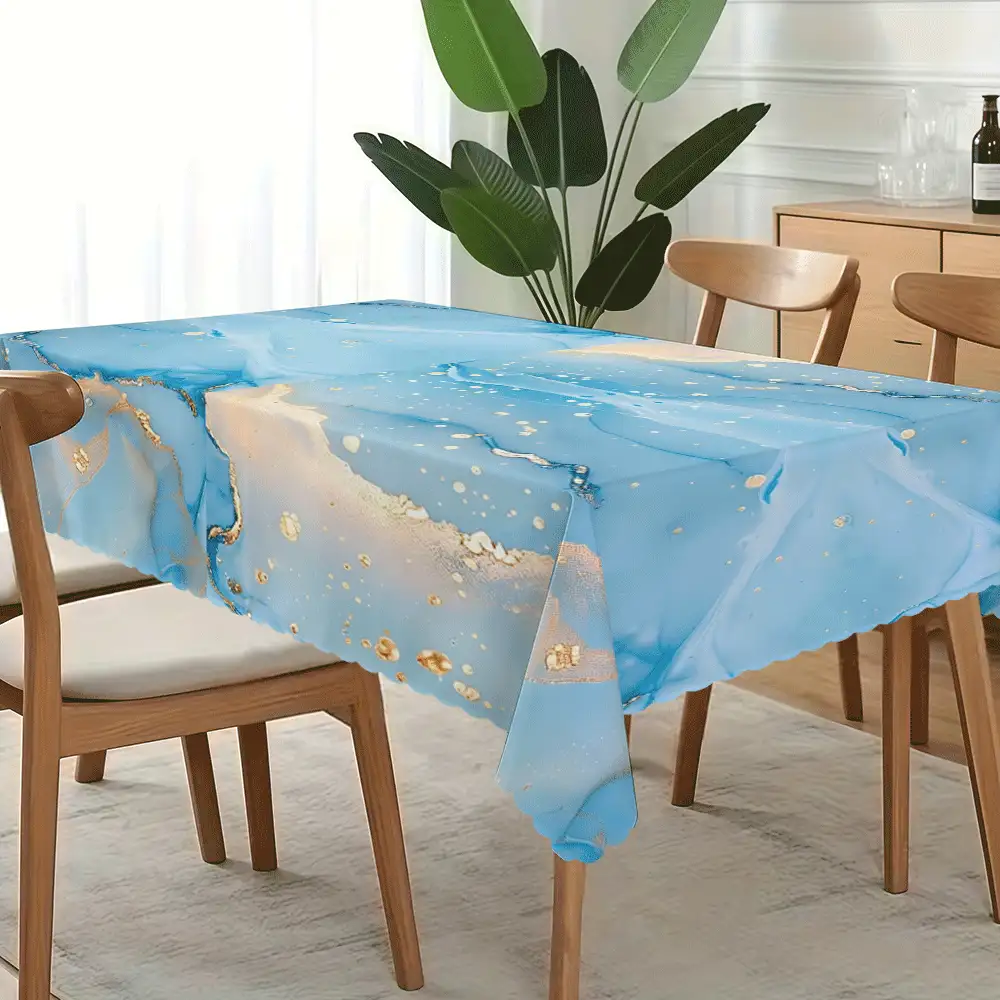 1 Piece Of Light Luxury Marble Tablecloth, 2D Flat Gilt Printing, Light Blue Background With Golden Line Texture, Suitable For Rectangular Dining Table, Business Activities, Theme Layout, Soft Light Blue Background With Gilt Texture, Modern Style Restaurant, Home Decoration, Internet Celebrity Check-In Layout Decorative Tablecloth - Multicolor - View 10