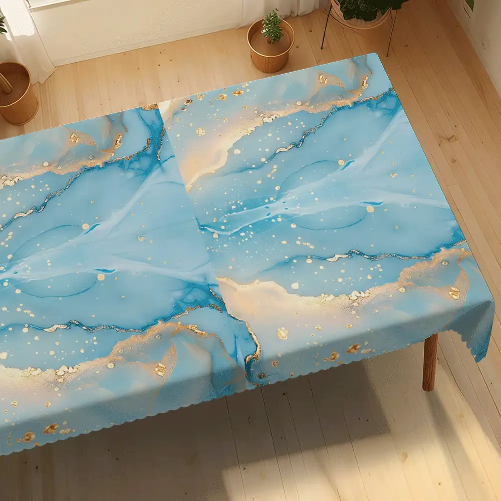 1 Piece Of Light Luxury Marble Tablecloth, 2D Flat Gilt Printing, Light Blue Background With Golden Line Texture, Suitable For Rectangular Dining Table, Business Activities, Theme Layout, Soft Light Blue Background With Gilt Texture, Modern Style Restaurant, Home Decoration, Internet Celebrity Check-In Layout Decorative Tablecloth - Multicolor - View 8