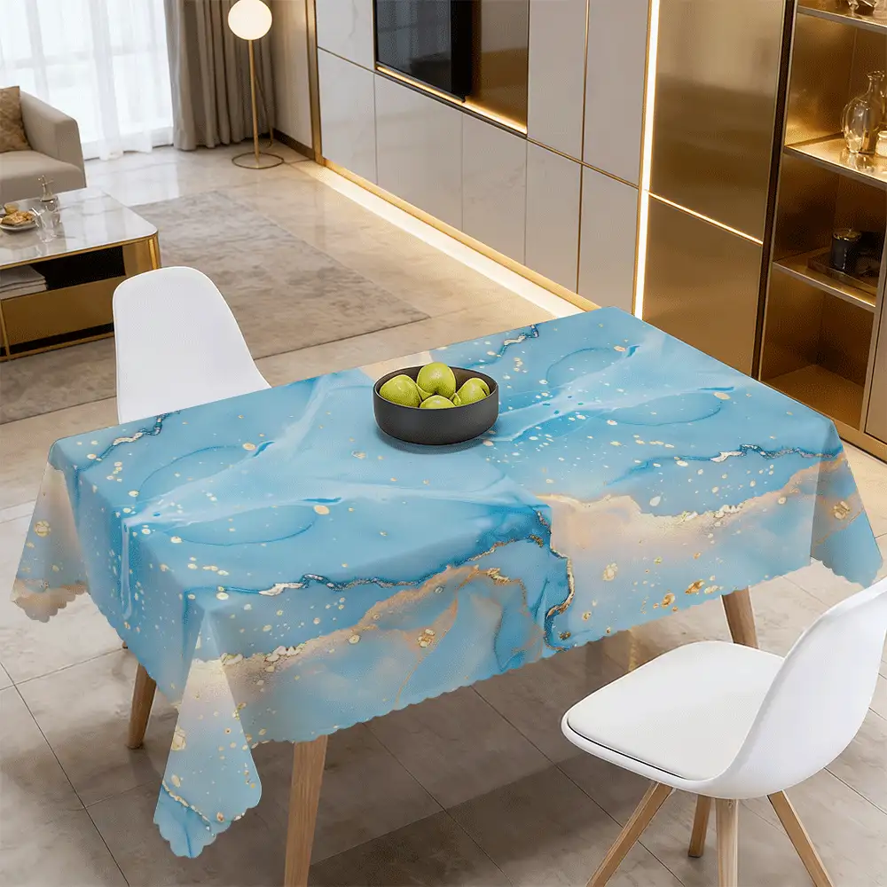 1 Piece Of Light Luxury Marble Tablecloth, 2D Flat Gilt Printing, Light Blue Background With Golden Line Texture, Suitable For Rectangular Dining Table, Business Activities, Theme Layout, Soft Light Blue Background With Gilt Texture, Modern Style Restaurant, Home Decoration, Internet Celebrity Check-In Layout Decorative Tablecloth - Multicolor - View 9