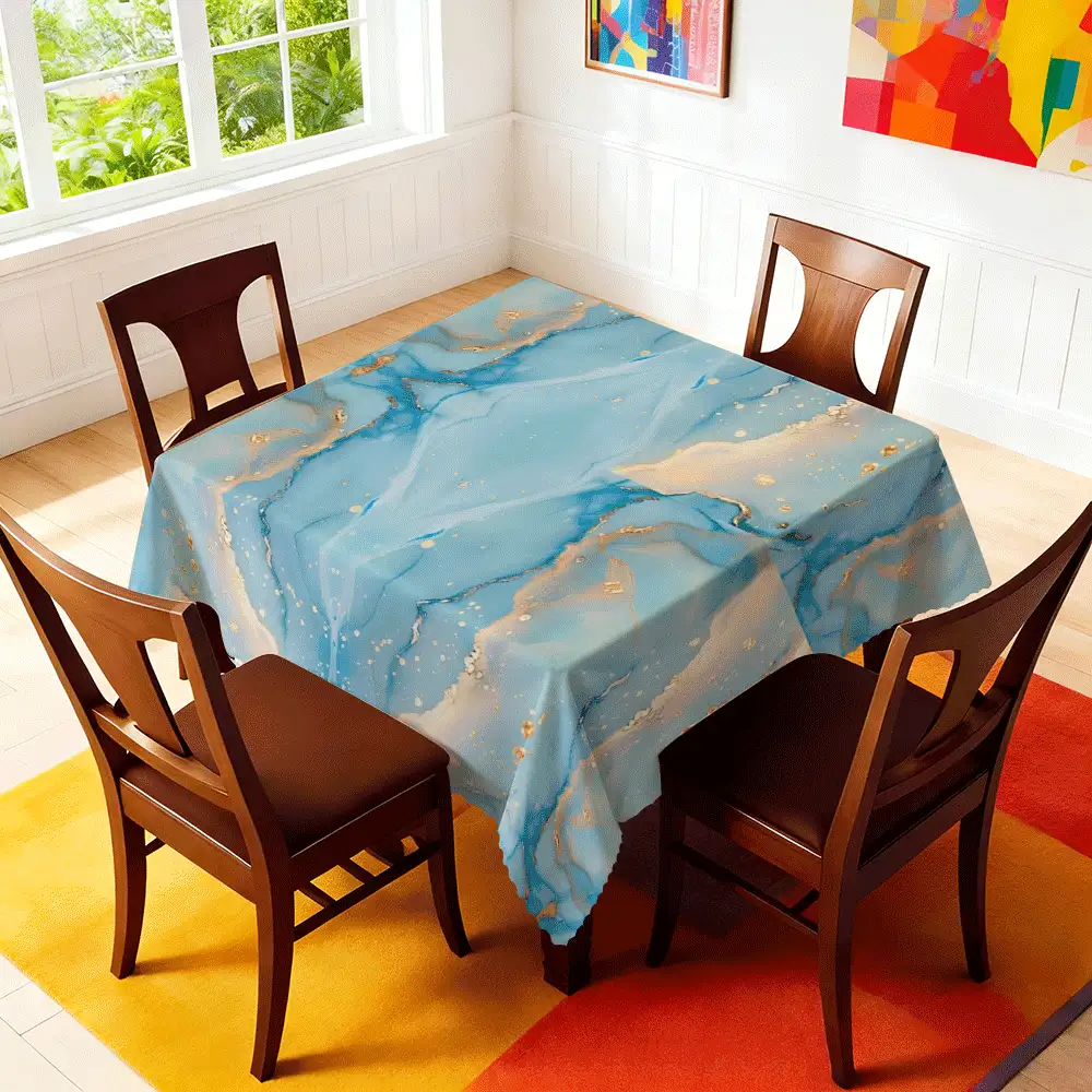 1 Piece Of Light Luxury Marble Tablecloth, 2D Flat Gilt Printing, Light Blue Background With Golden Line Texture, Suitable For Rectangular Dining Table, Business Activities, Theme Layout, Soft Light Blue Background With Gilt Texture, Modern Style Restaurant, Home Decoration, Internet Celebrity Check-In Layout Decorative Tablecloth - Multicolor - View 5
