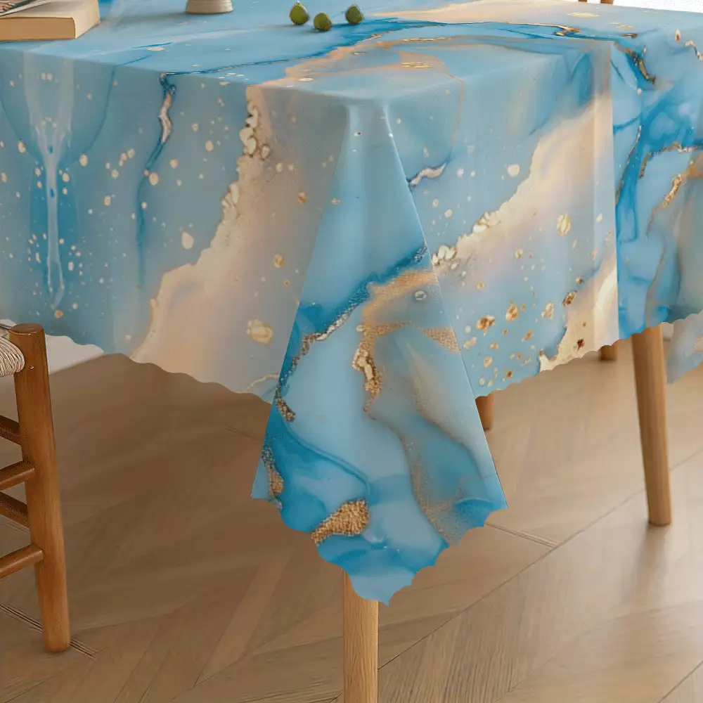 1 Piece Of Light Luxury Marble Tablecloth, 2D Flat Gilt Printing, Light Blue Background With Golden Line Texture, Suitable For Rectangular Dining Table, Business Activities, Theme Layout, Soft Light Blue Background With Gilt Texture, Modern Style Restaurant, Home Decoration, Internet Celebrity Check-In Layout Decorative Tablecloth - Multicolor - View 6