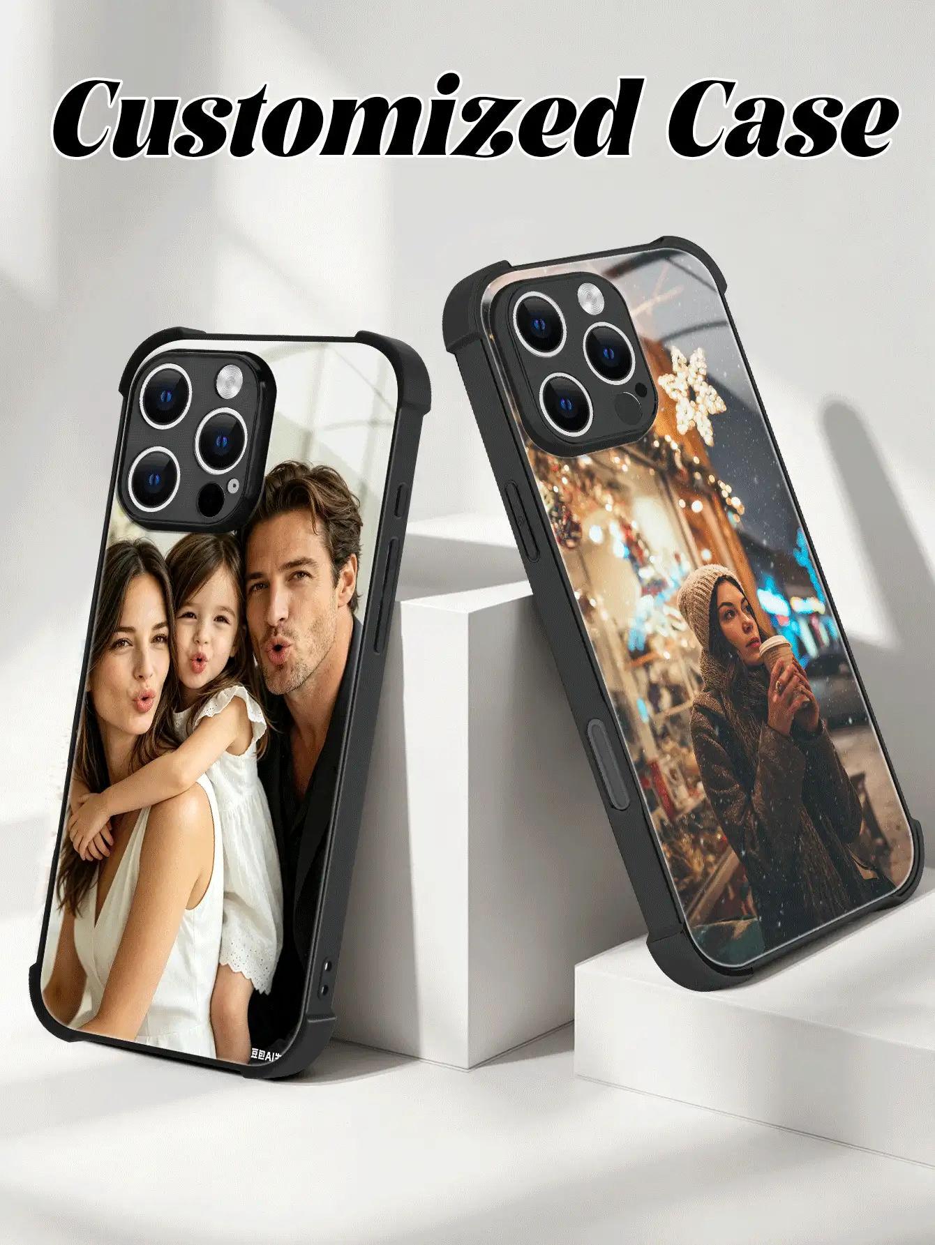1 pieza Funda de teléfono personalizada de piel negra compatible con Apple 16 Pro Max/17 Pro Max/17 Air/17/16 Plus, S25 Ultra/S25 Plus/S25, Redmi y otros modelos - Negro - Ver 3
