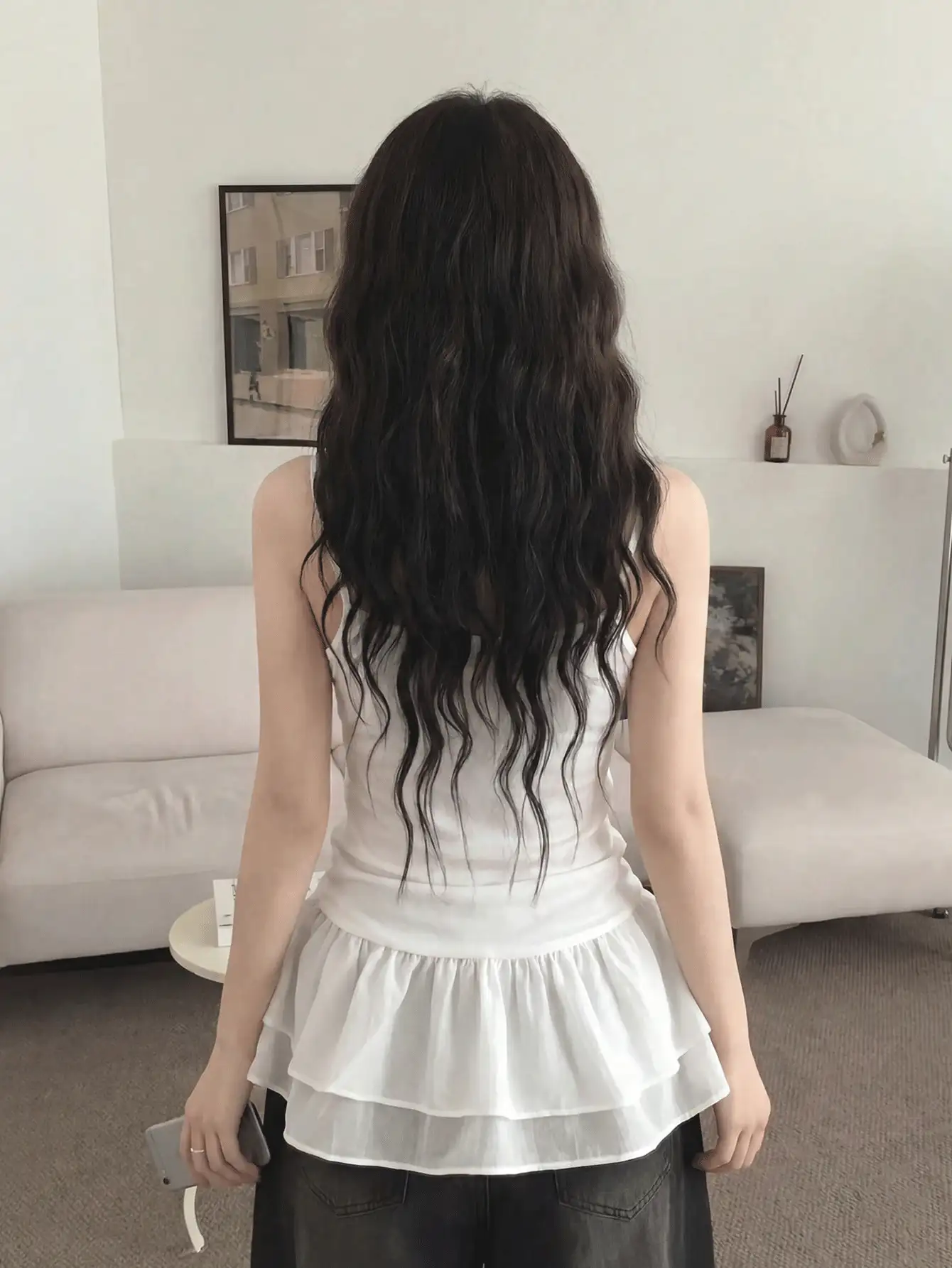 Korean Style Ruffle Hem Patchwork Camisole White Atmosphere Regular Tank Top Women's Summer Clothing Casual - White - View 2