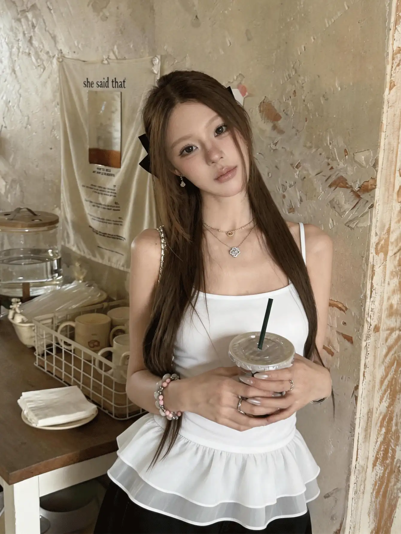 Korean Style Ruffle Hem Patchwork Camisole White Atmosphere Regular Tank Top Women's Summer Clothing Casual - White - View 7