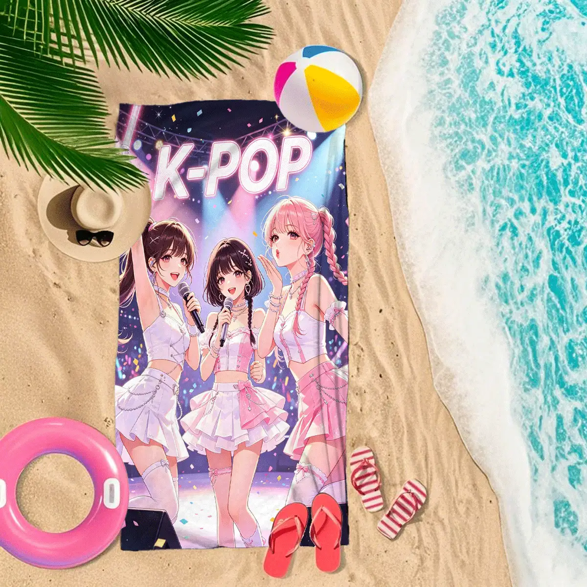K-POP女团印花速干沙滩巾，不掉毛吸水浴巾，游泳适用，便携式度假毛巾 - A - 查看 3