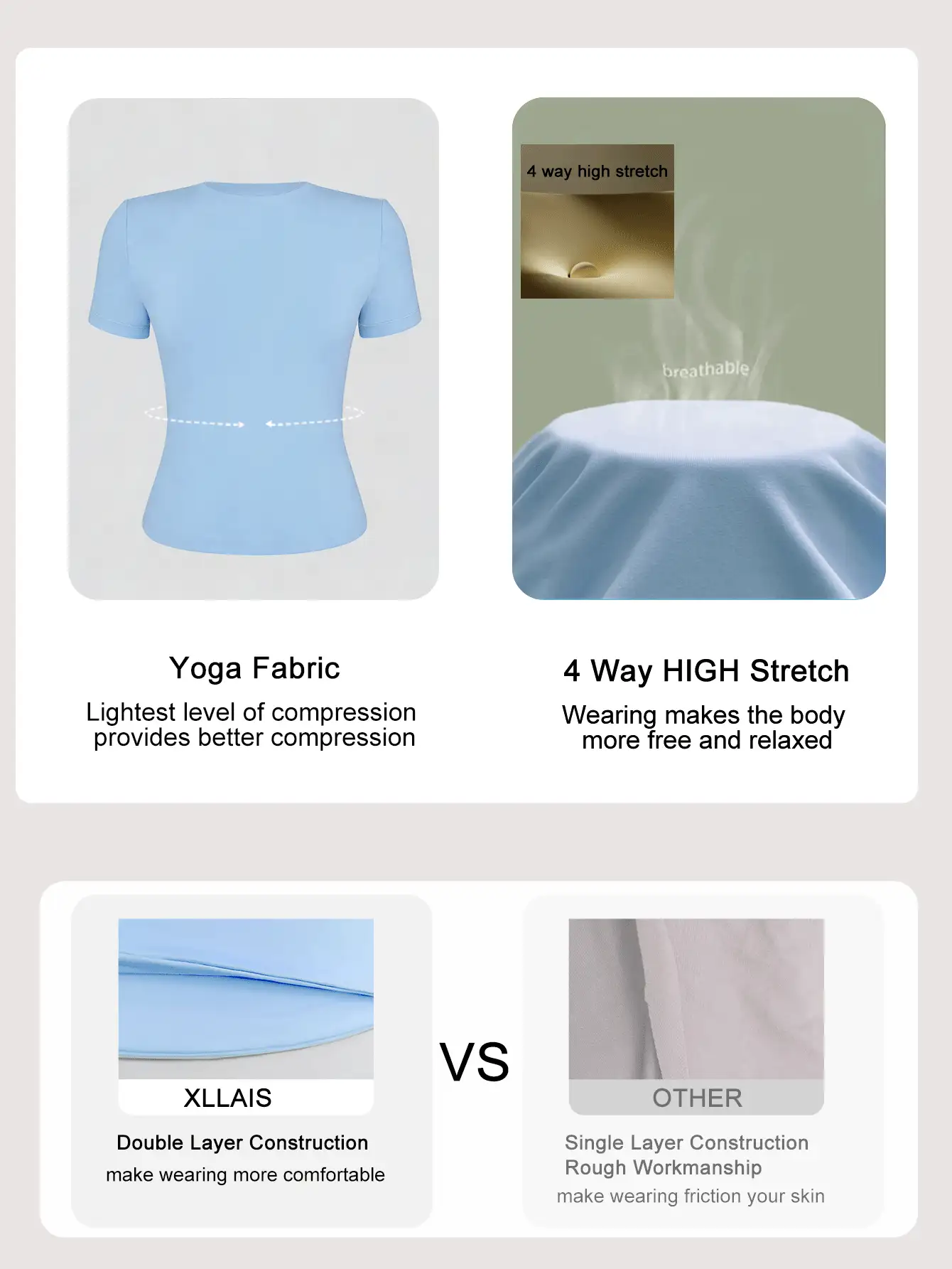 de manga corta y cuello redondo, blanca y sólida, ajustada y deportiva, para mujer, verano, modelo 2025 - azul claro - Ver 5