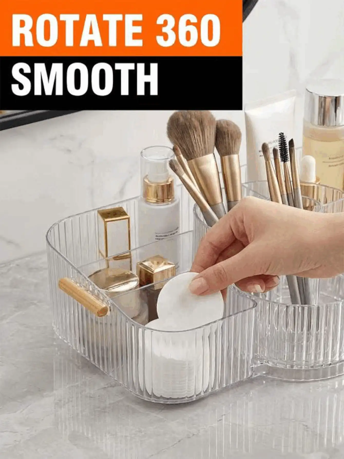 Spinning Makeup Organizer With Open Trays To Sort Palettes Sleek Fluted Makeup Storage For Women Space Saving Makeup Organizer Ideal For Vanity To Hold Brush Travel Jewelry Organizer College Dorm Storage Organizers Room Bathroom Essentials - Multicolor - View 3
