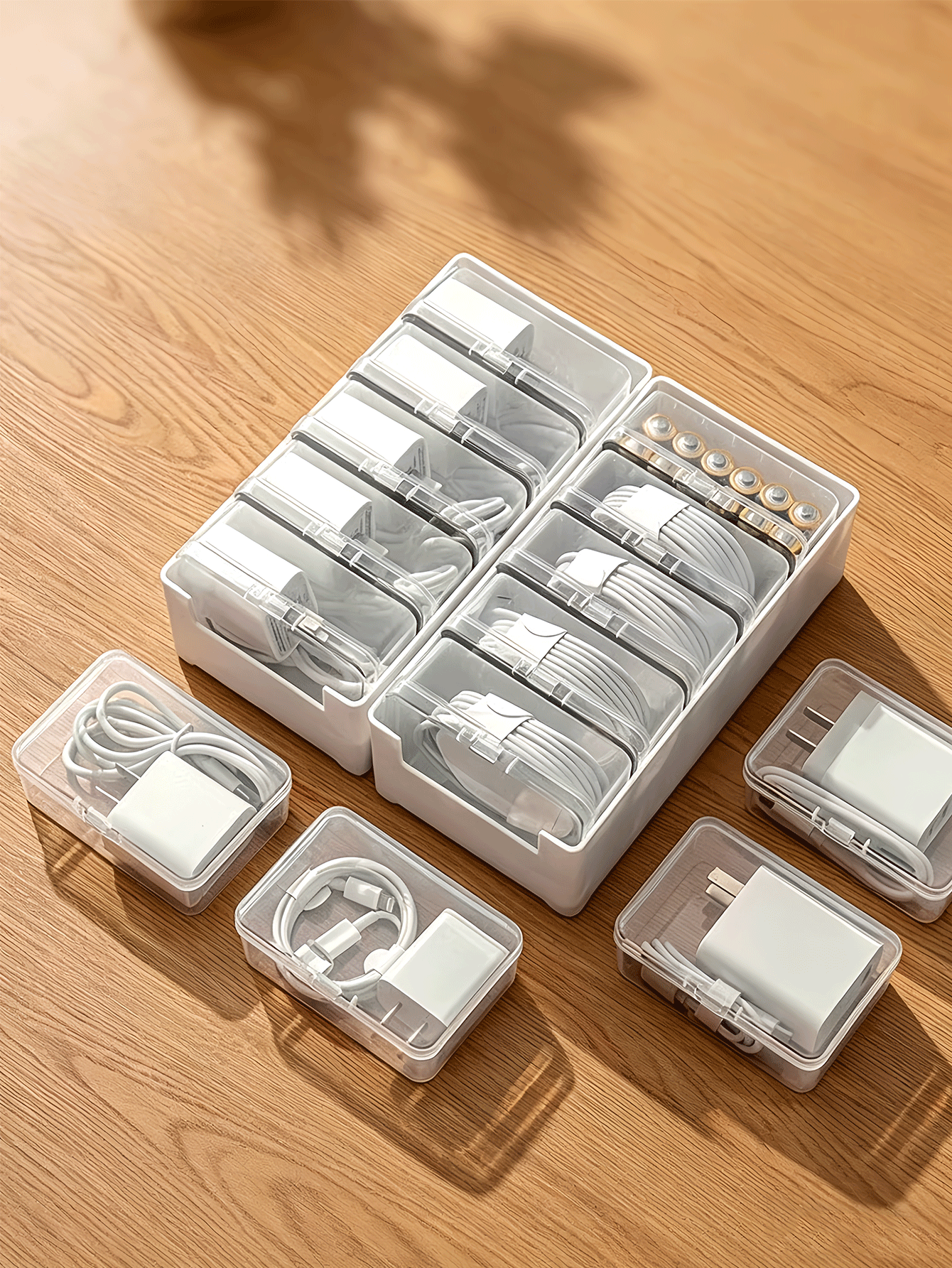 Data Cable Storage Box, Desktop Drawer Organizer Compartment For Earphones, Chargers, Power Cords, Phone Charger Organizer Box, Cable Winder, Desktop Wire Management Box - Multicolor - View 3