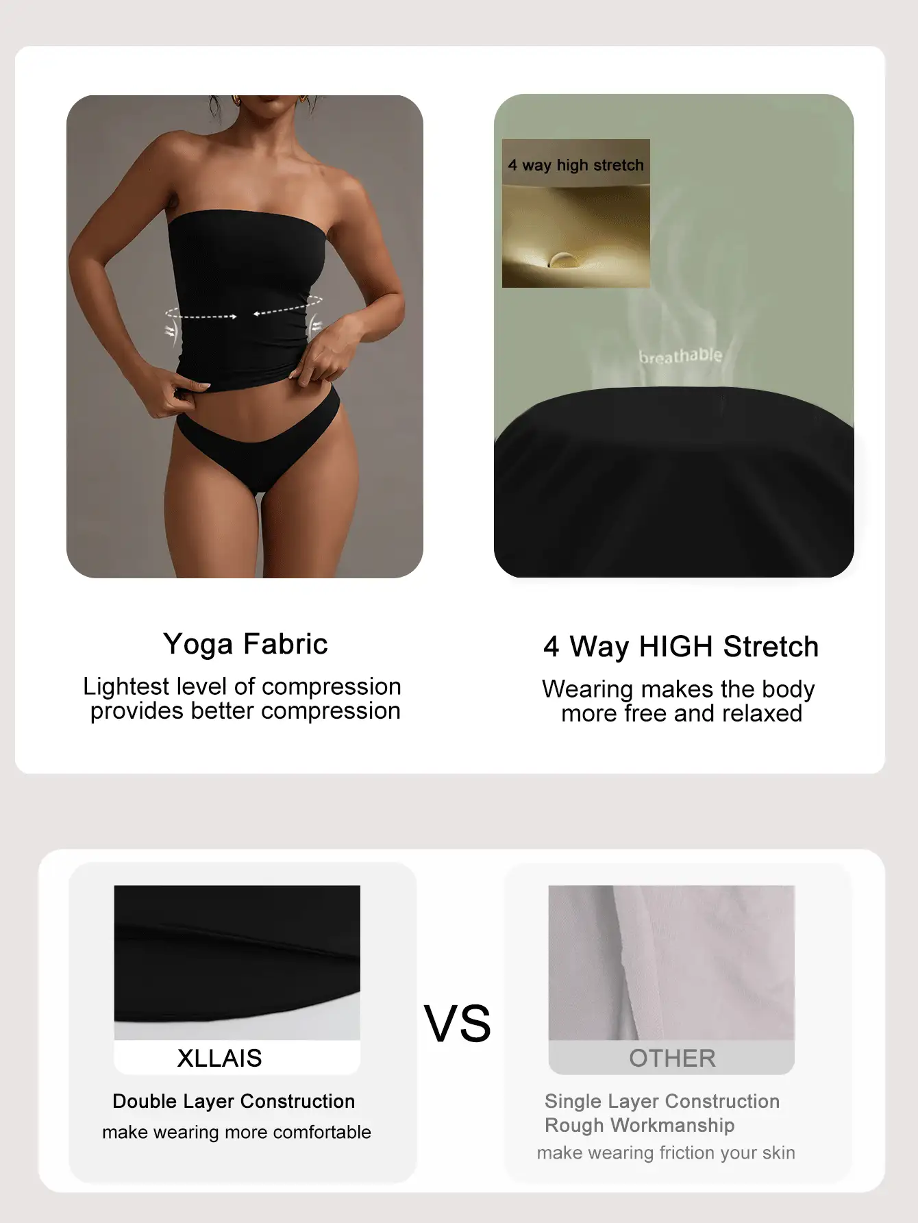 Camiseta sin tirantes sexy básica, top tubo ajustado de unicolor y elástico a la moda, adecuado para mujeres en todas las estaciones, casual negro de verano - Negro - Ver 3