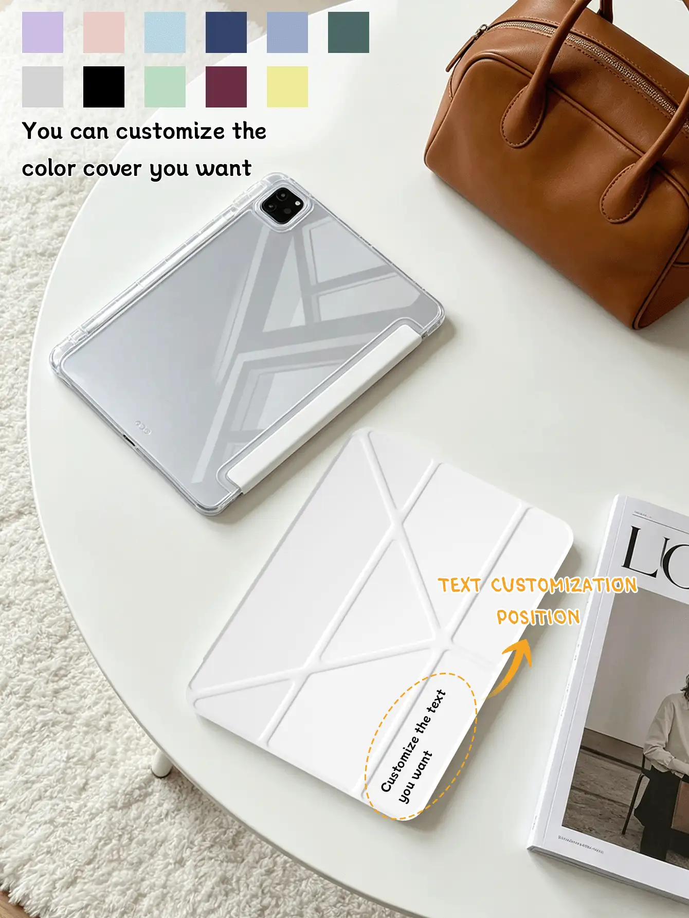 1pc Transparent Acrylic Y-Fold Tablet Case With Custom Text, Compatible With Mini6/Mini7/Air/Air2/9.7/10.2/10.5/Air4/Air5/10.9/Pro 11"/10th Gen/ Air 11-In.(M2)-2024/ Pro11-In.(M4)-2024/Air 11-Inch (M3) 2025/ (A16) 11 Inch 11th Generation 2025/ Air 8(M4)2026(11-Inch), Personalized Custom Text, Custom Color, High-Transparency Acrylic Back Shell, Built-In Pencil Slot, Tri-Fold Adjustable Stand, Personalized/Minimalist/Cute, Pencil Not Included, Some Models With Camera Frame - Multicolor - View 4