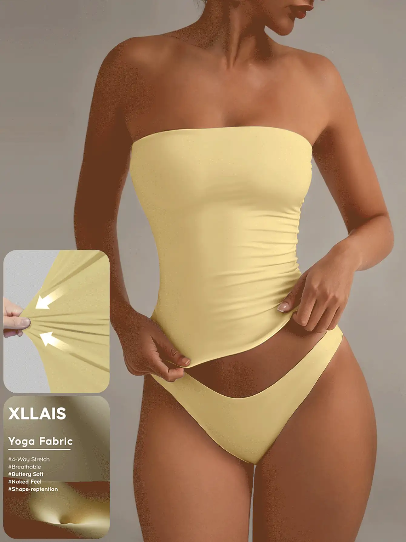 Camiseta sin tirantes sexy básica, top tubo ajustado de unicolor y elástico a la moda, adecuado para mujeres en todas las estaciones, casual negro de verano - Amarillo - Ver 7