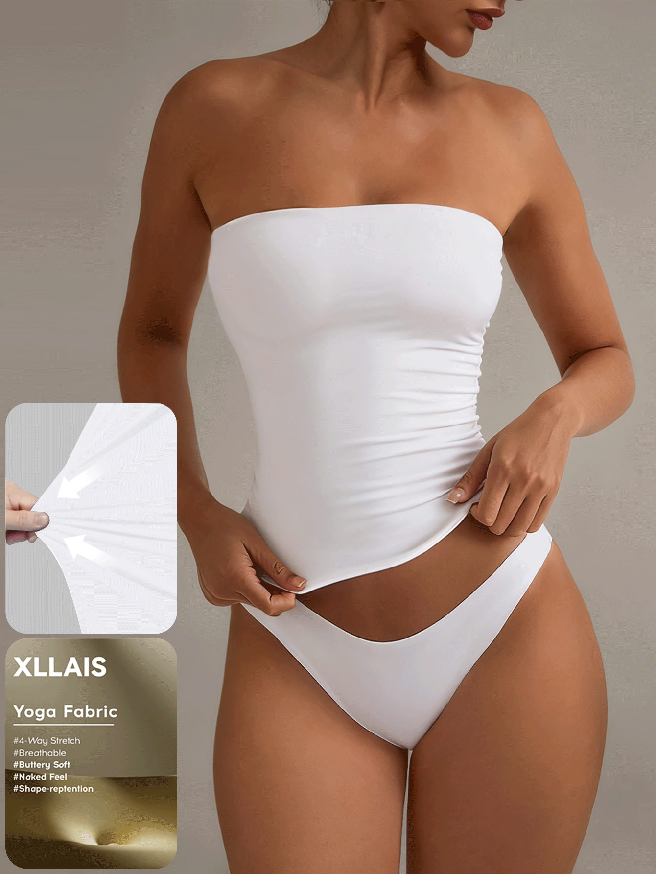 Camiseta sin tirantes sexy básica, top tubo ajustado de unicolor y elástico a la moda, adecuado para mujeres en todas las estaciones, casual negro de verano - Blanco - Añade 9