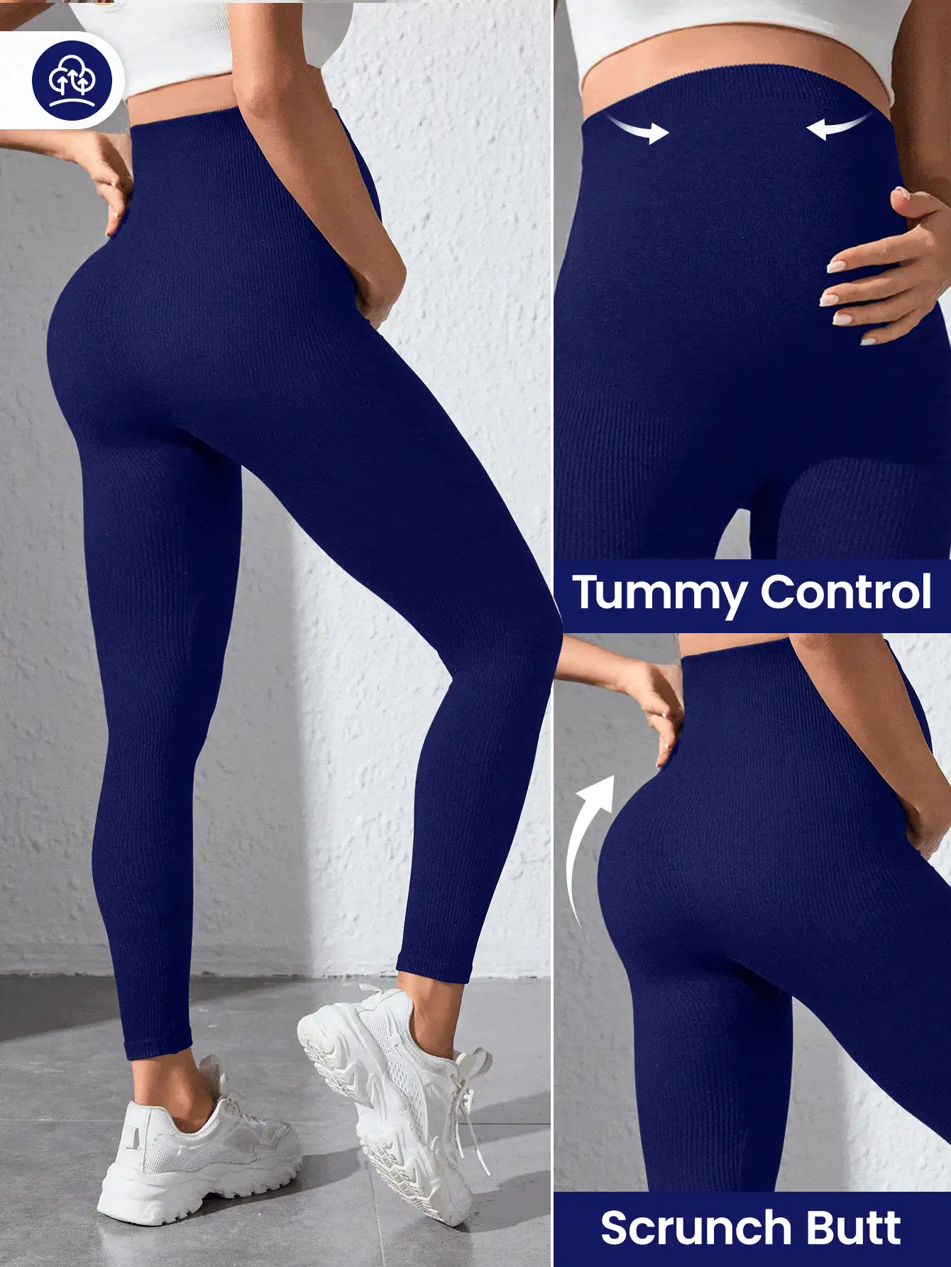 Leggings deportivos de maternidad negros sin costuras - Azul marino - Ver 7