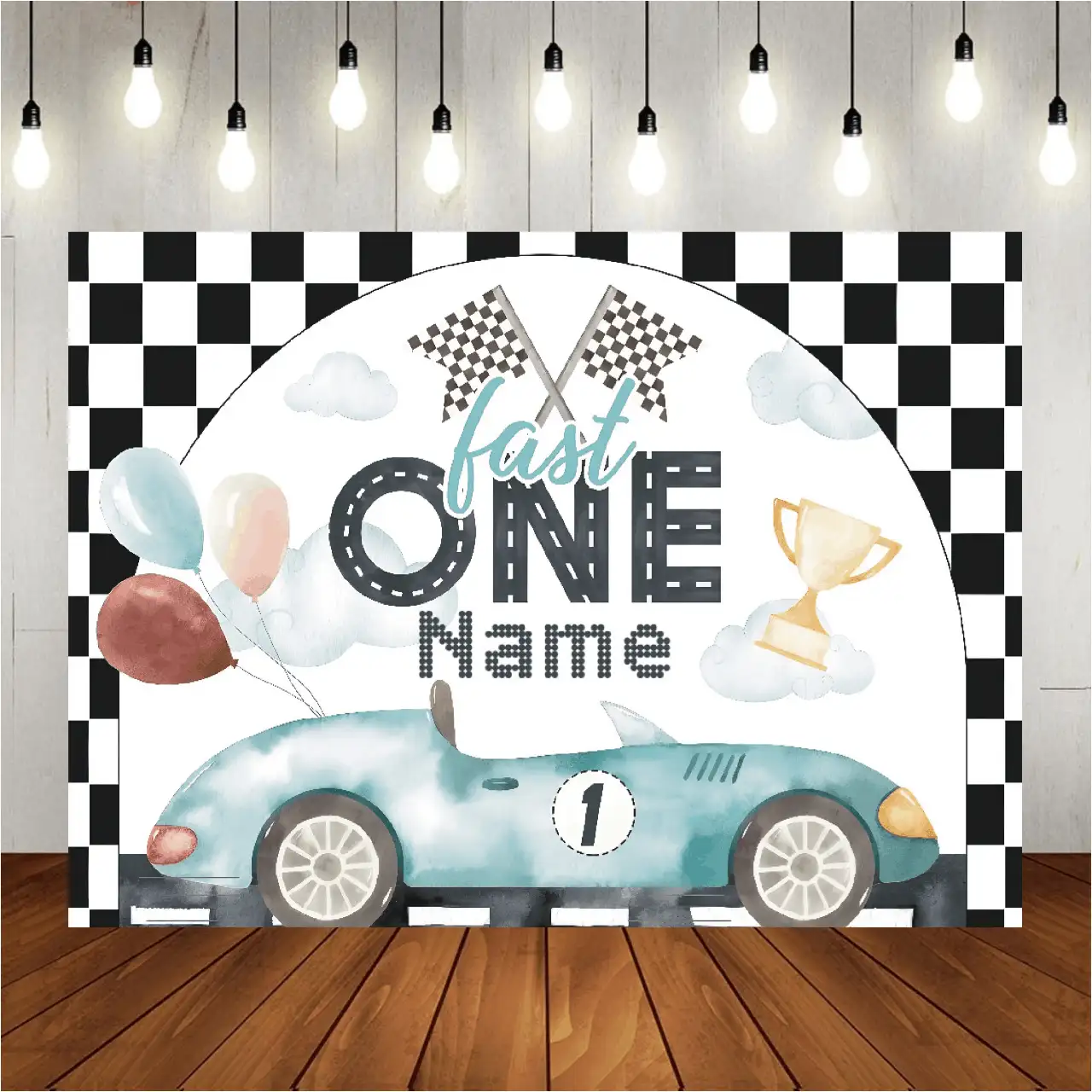 Customizable Racing Car Theme Happy Birthday Background Cloth, Personalized Name Design, Racing Car Party Cake Smash Portrait Photography Backdrop, Made Of Vinyl Material, Two Fast Birthday Banner For Kids - Multicolor - View 2