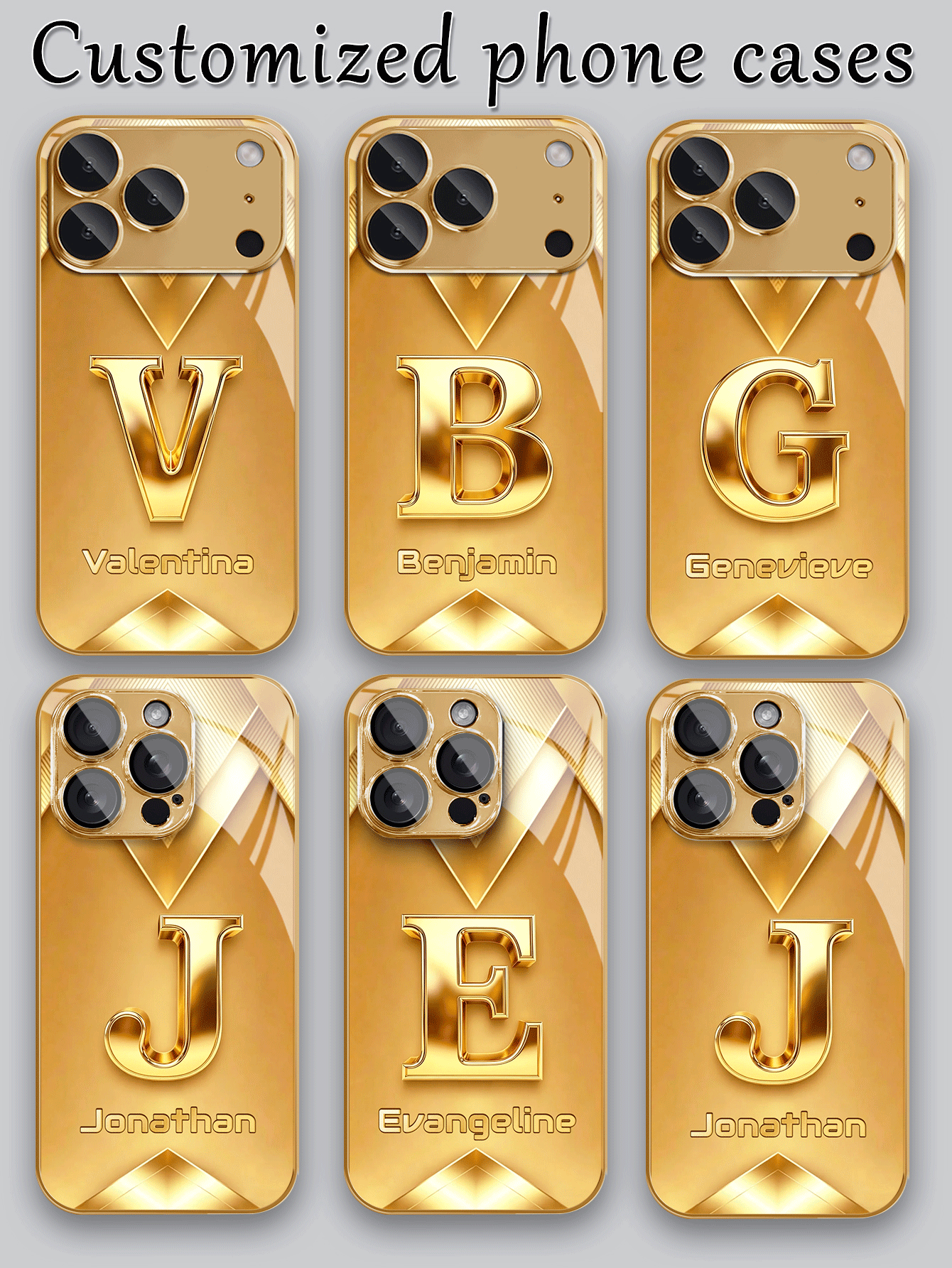 1pc Customized Name Phone Case, Gold Letter Luxury Pattern Phone Case, High-Definition Electroplated Gold Glass Compatible With IPhone 17 Pro Max/16 Pro Max/15/14 Plus/13 Pro/12 Pro Max/11/Xs Max/8/7/6 Plus, Fashionable, Colorful, Cute, Fun, Minimalist, Matching Phone Case - Gold - View 1