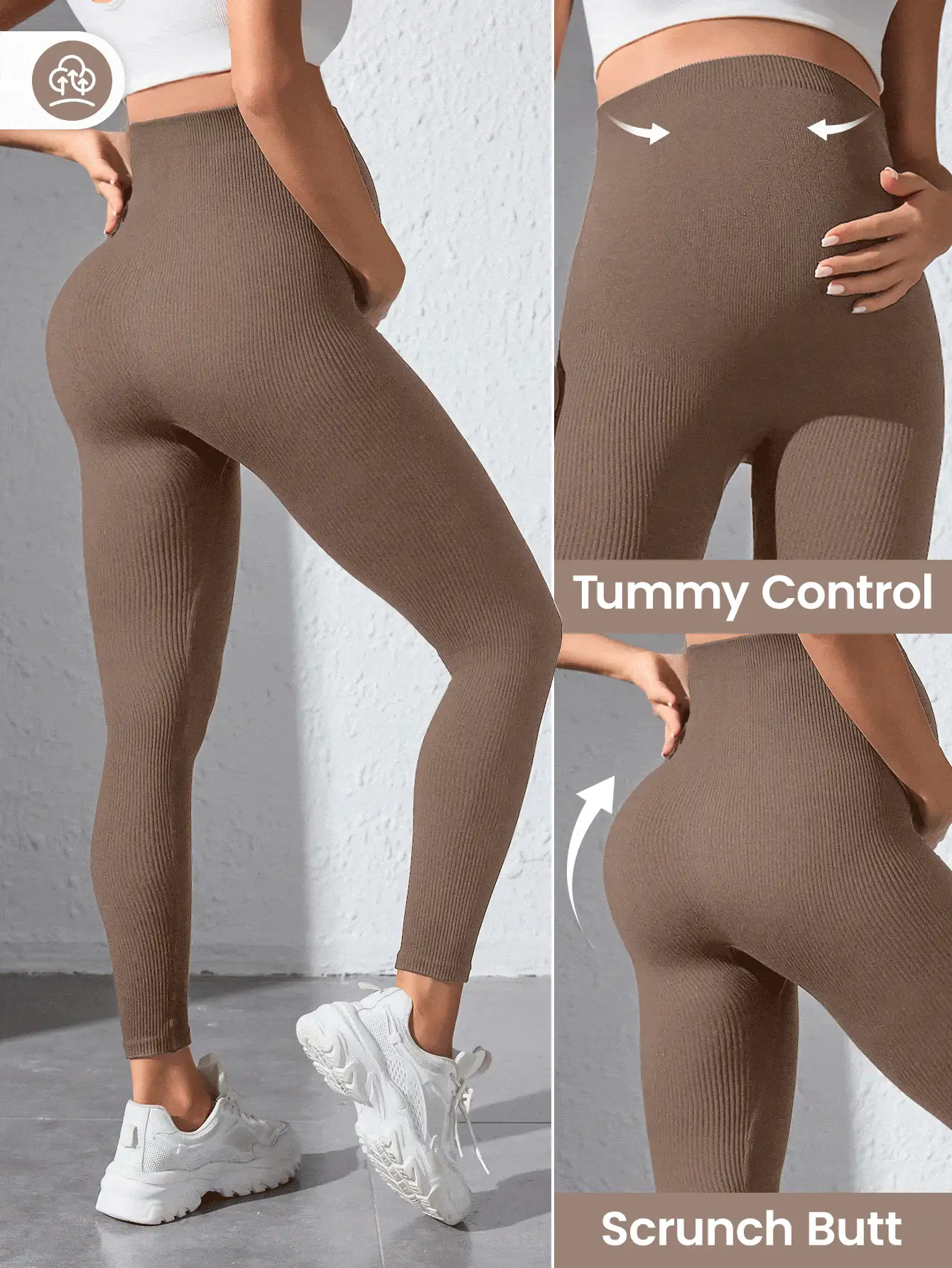 Leggings deportivos de maternidad negros sin costuras - Marrón - Ver 6