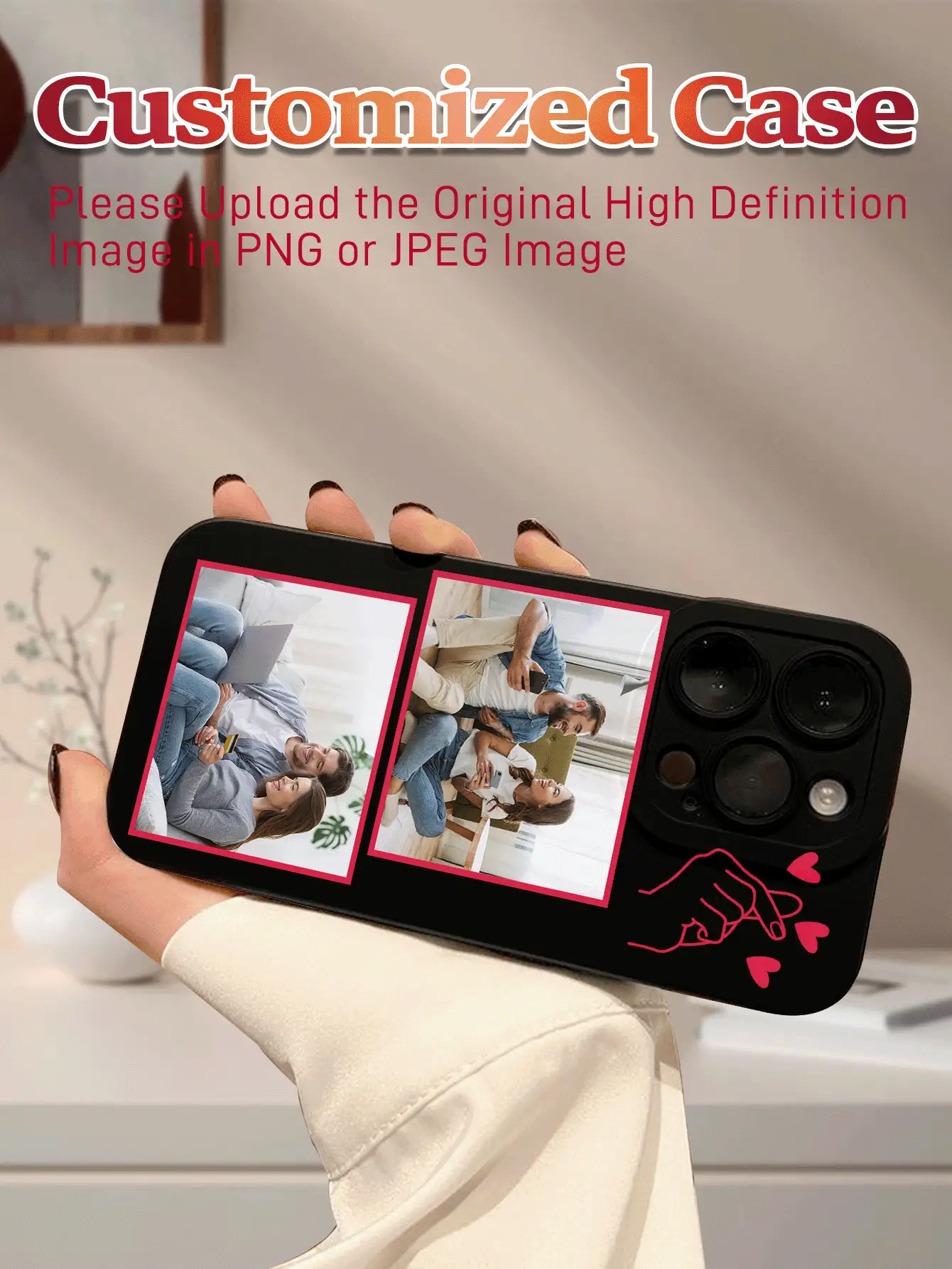 1pc Customized Lens-Pen Gesture 2 Graphic, Personalized Black Precision Hole Bamboo Shell Protective Phone Case, Suitable For IPhone17 Air 16 15 14 13 12 11promax, Galaxy S25 24 23 ULTRA FE A55 54 35 - Black - View 2