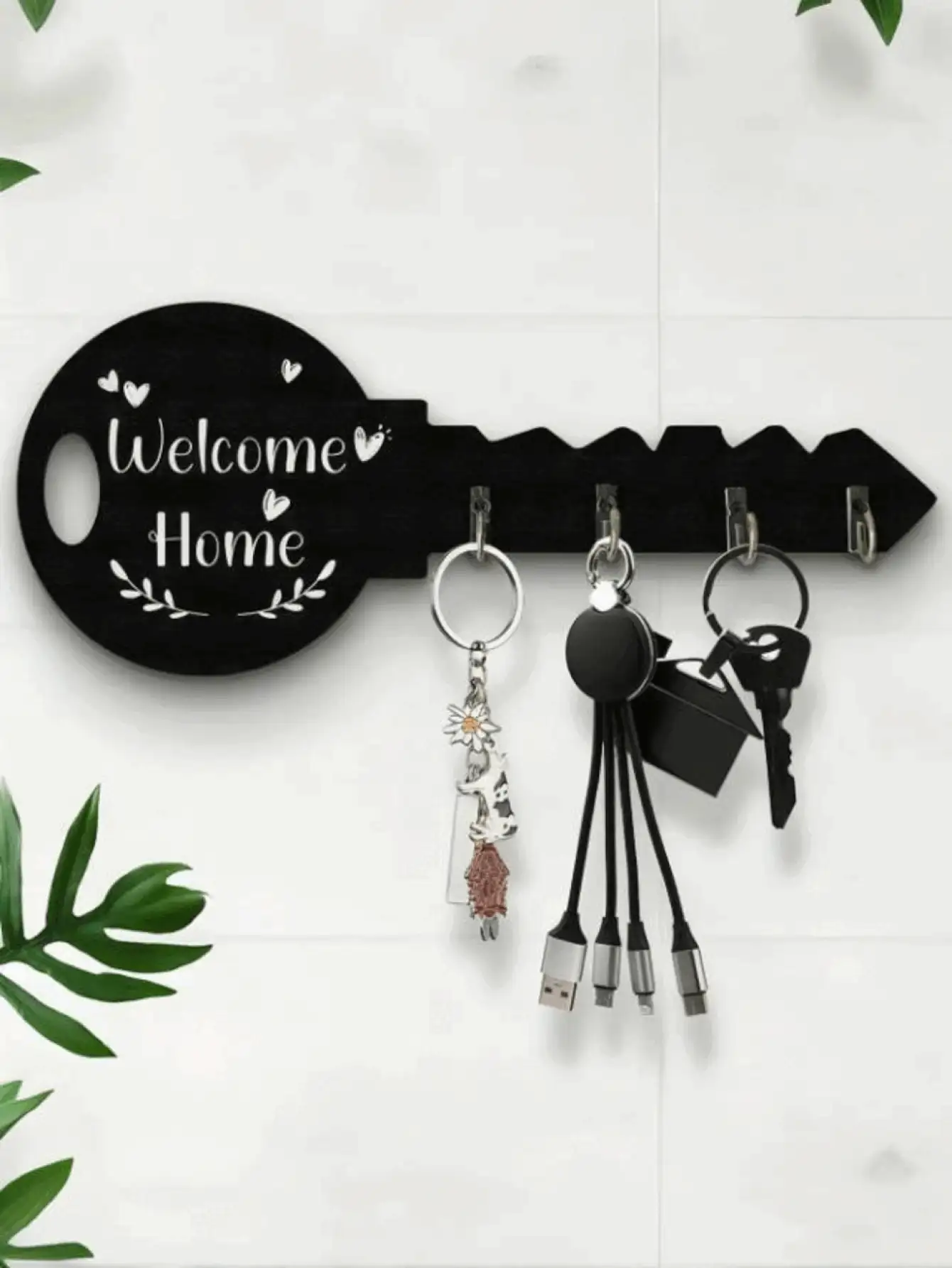 Halloween Boho Style Wooden Key Holder Wall Mount Hooks Space Saving Entryway Key Organizer Easy To Install Suitable For Home Office Living Room Kitchen Decor Rustic Vintage Design Storage Solution Functional Decorative Accessory Perfect Gift Idea - Multicolor - View 3