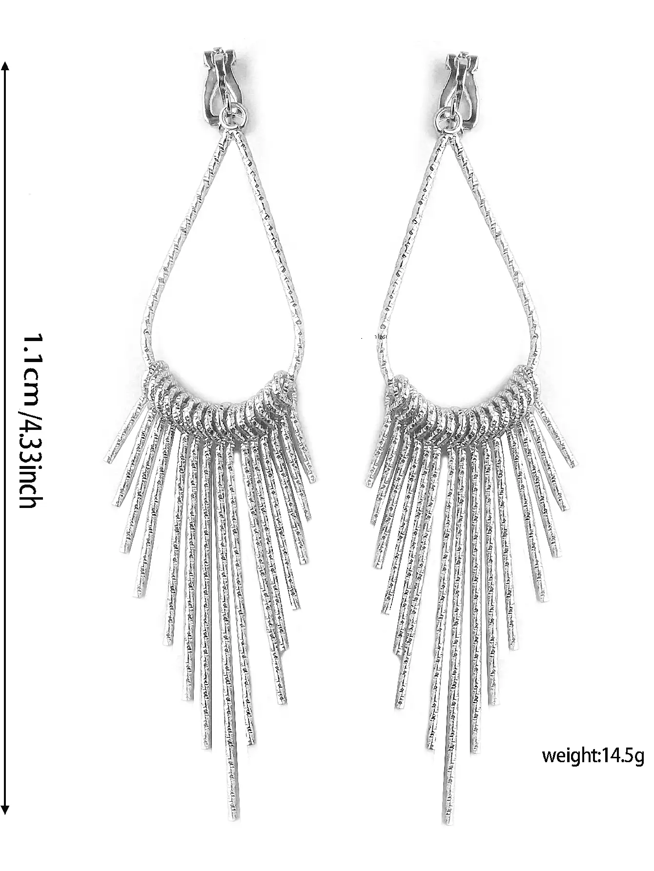 2pcs European And American Fashion Exaggerated Metal Ear Clips, Minimalist Water Drop Tassel Long Earrings Without Piercing, Suitable For Women's Daily Wear - Style 1 - View 5