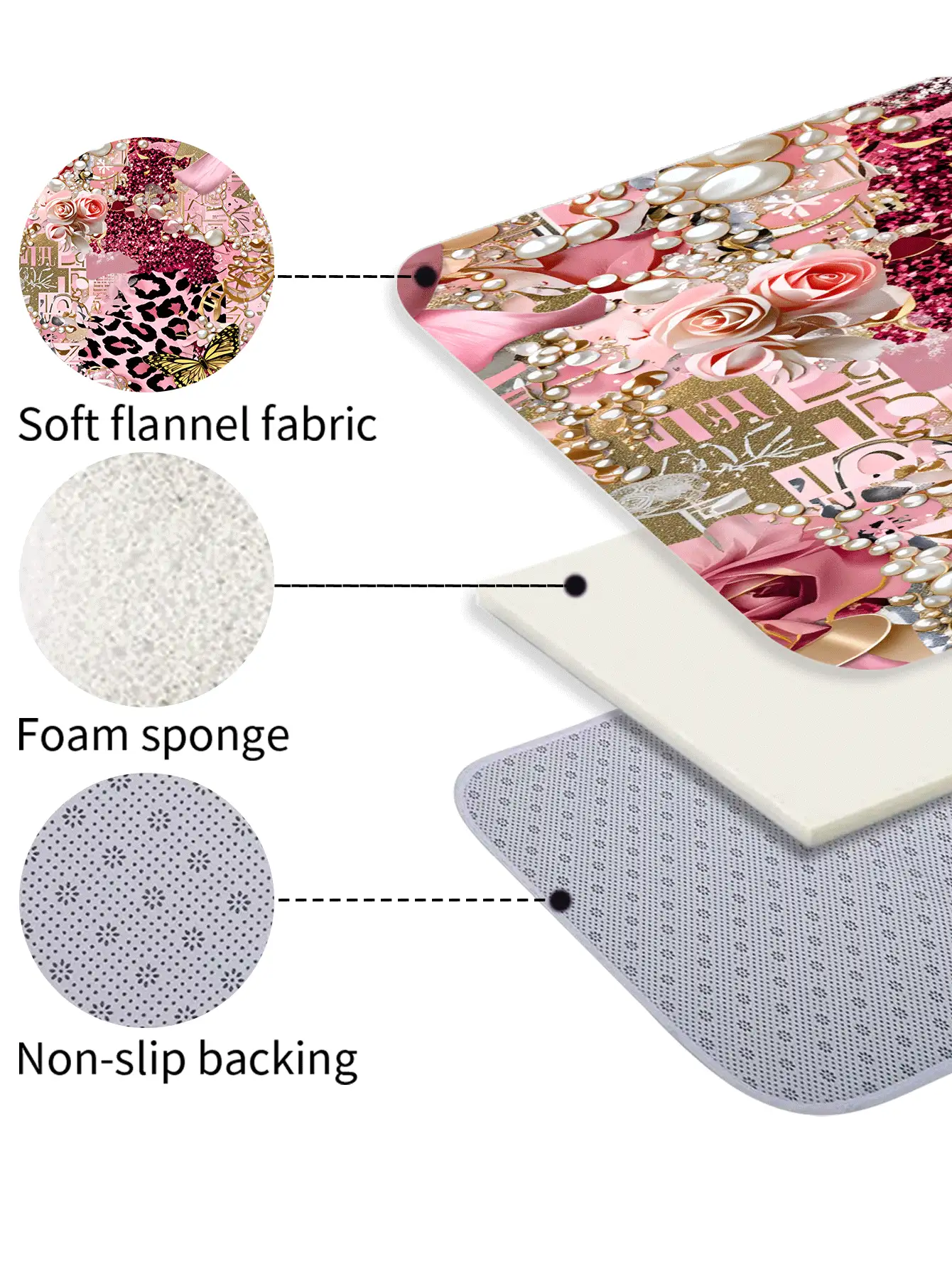 1/3/4 Stück Luxus Rosa Leoparden Muster Badezimmer Set, Leoparden, Perlen, Schleife, Rosenblumen Muster bedruckter wasserdichter Duschvorhang mit 12 Haken, rutschfeste Badematte, Toilette-Sitzabdeckung, U-förmige Matte, modische luxuriöse Heimdekoration - A - Übersicht 5