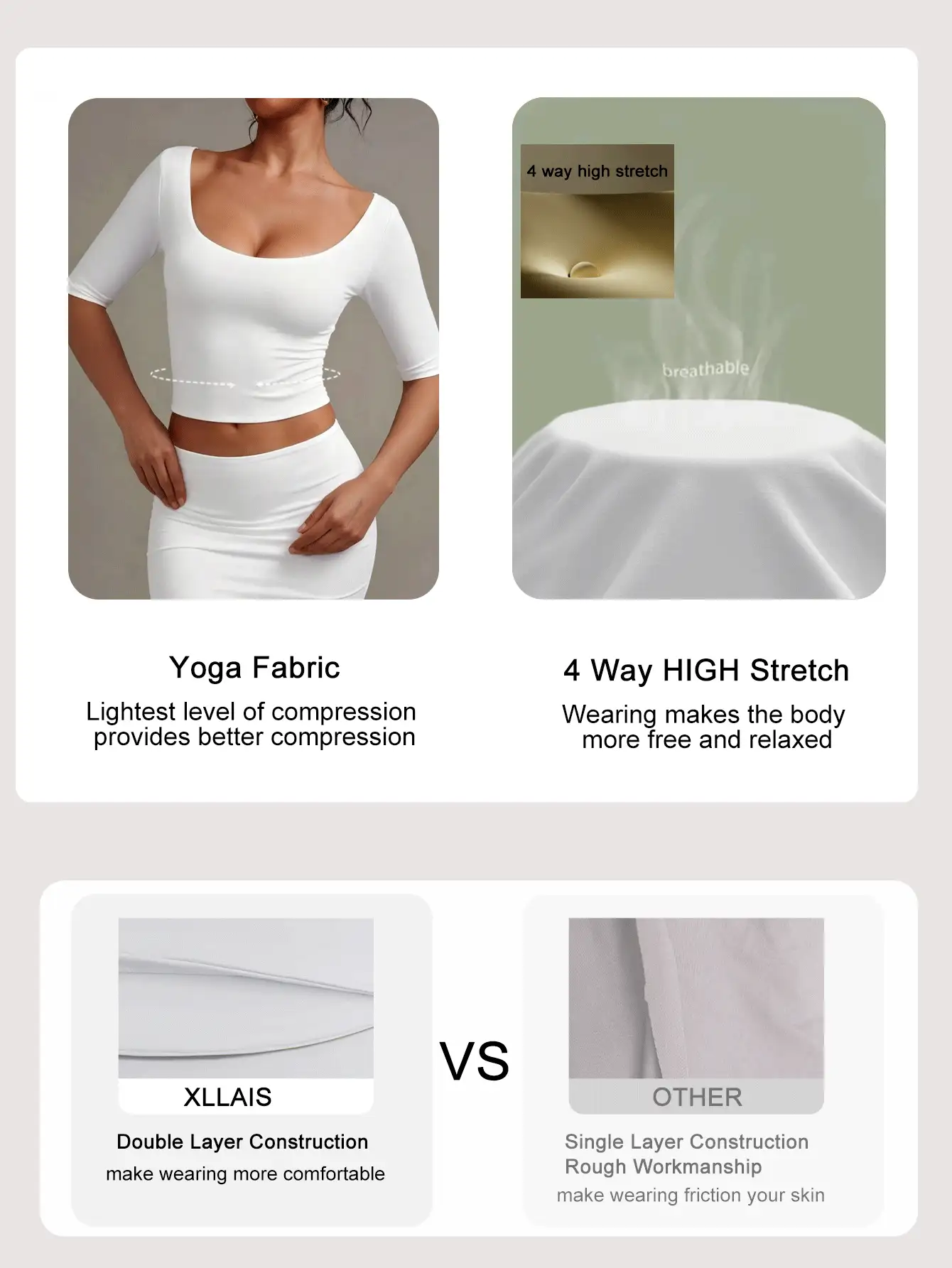 XLLAIS Sexy Sweetheart Neck Yoga Basic High Elasticity Naked Feeling Slim Fit White Short Sleeve Summer Sports T-Shirt Casual - White - View 8
