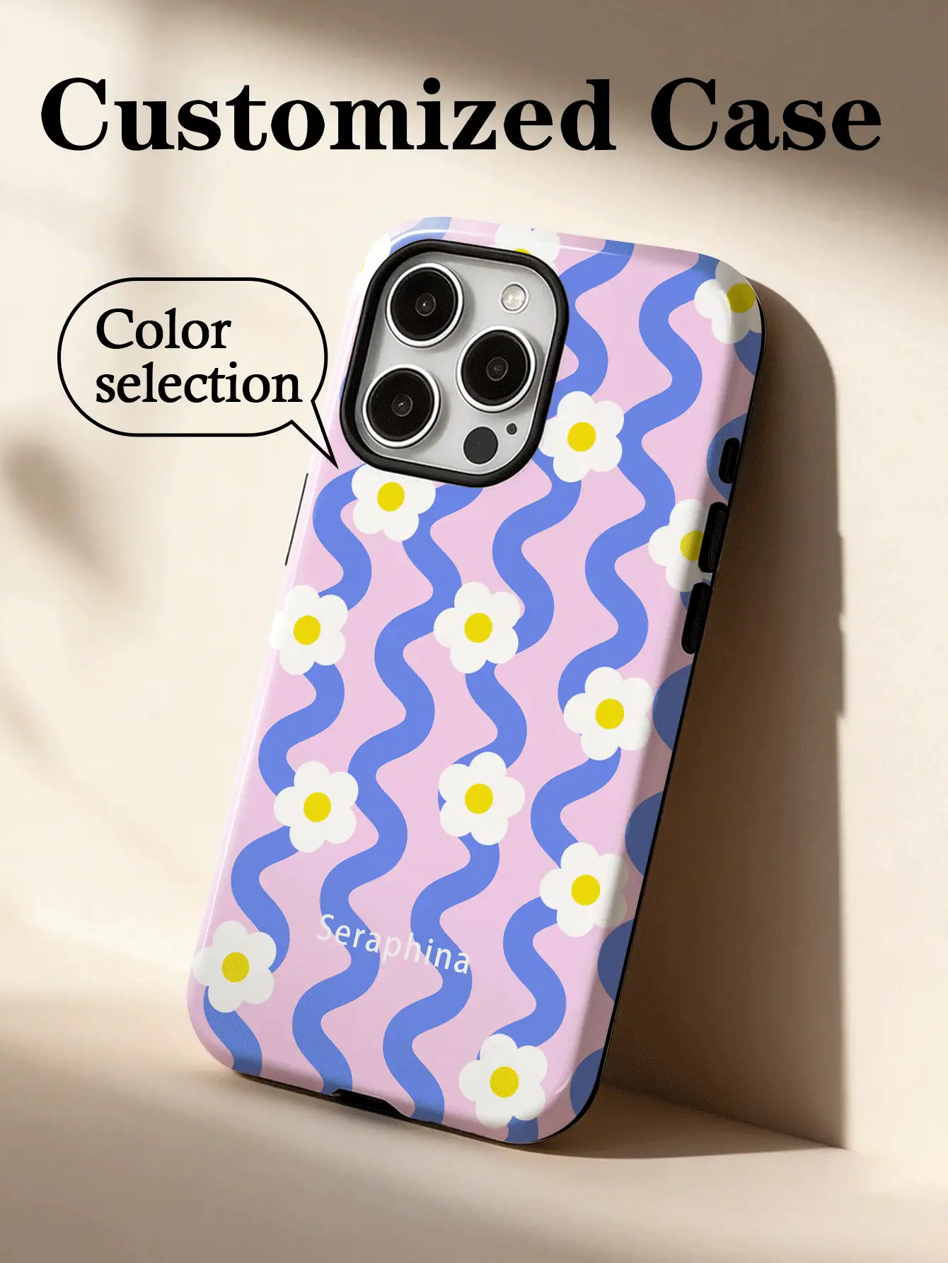 1pc Fresh Sweet Y2K Girly Style Wavy Striped Daisy DIY Phone Case Color Personalized Signature Customized 2-In-1 Glossy Film Full Coverage Hard Shell Protective Case Compatible With IPhone 11/12/13/14/15/16 17 Pro Max - Multicolor - View 2