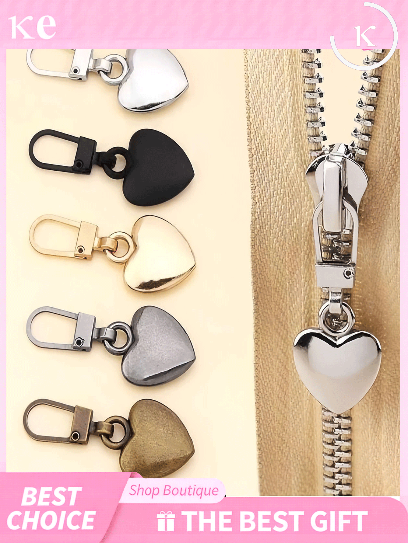 1/5/10pcs Heart-Shaped Multifunctional Metal Detachable Zipper Pull Replacement Tag Zipper Slider Repair Kit For Luggage Handbags Backpacks Outerwear - Multicolor - View 2