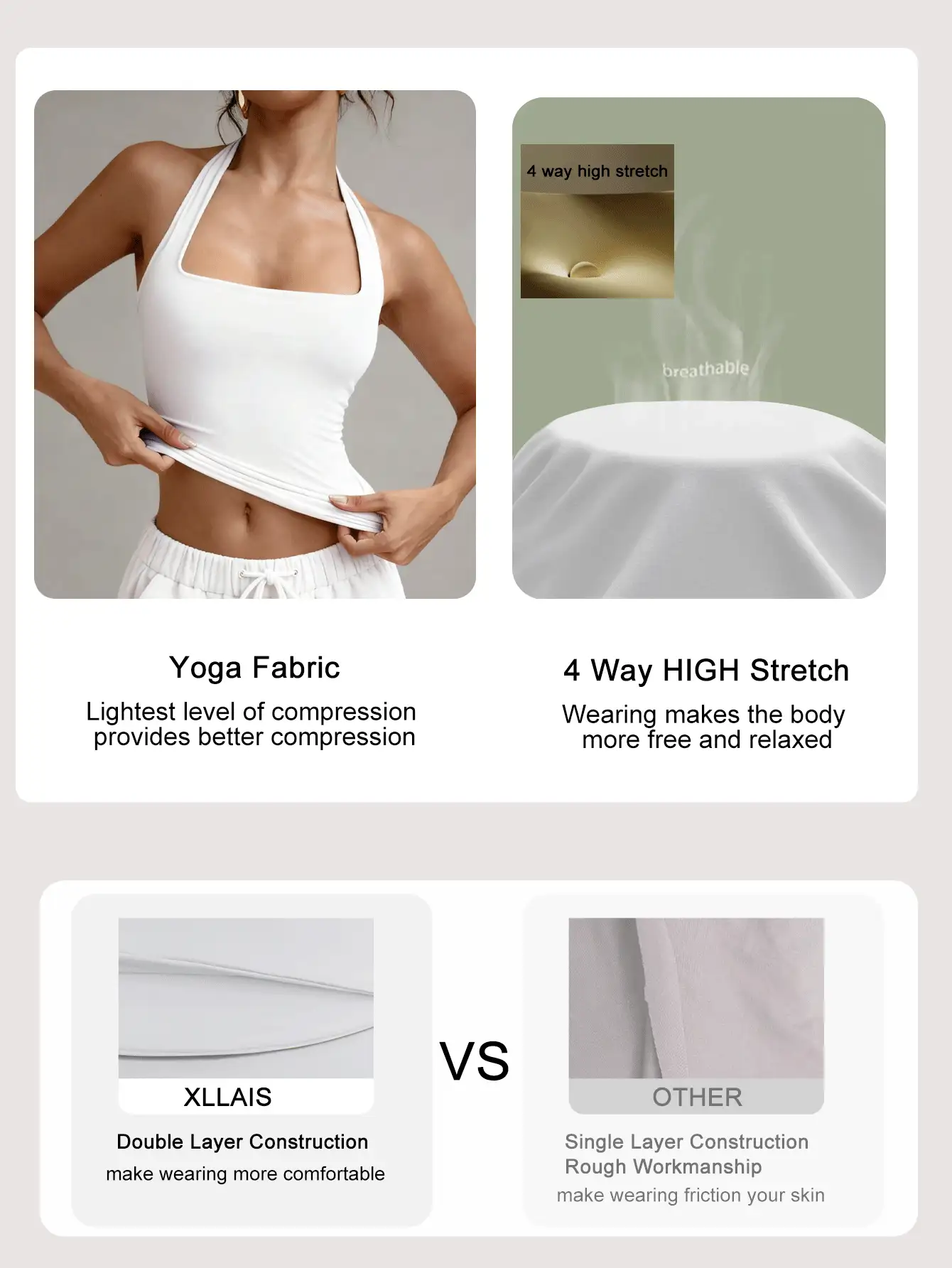 XLLAIS Áo hai dây hở lưng gợi cảm, áo tank top mùa hè ôm sát, cổ vuông, co giãn, thời trang dành cho nữ, màu trắng. - trắng - Xem 4